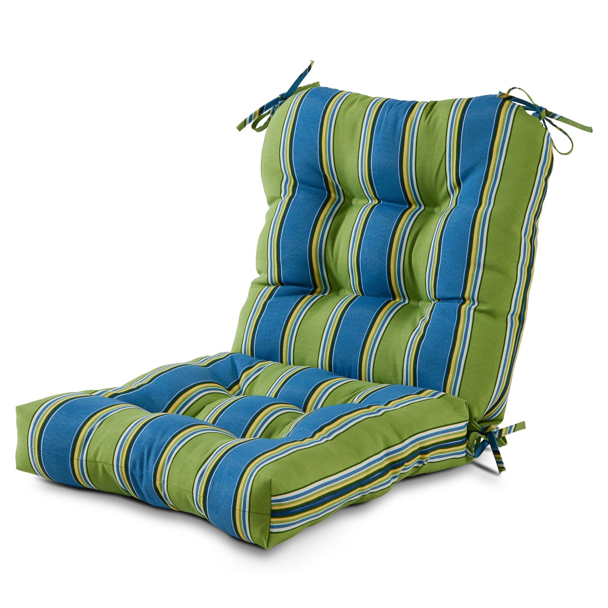 Cayman Stripe Blue and Green Outdoor Tufted Chair Cushion