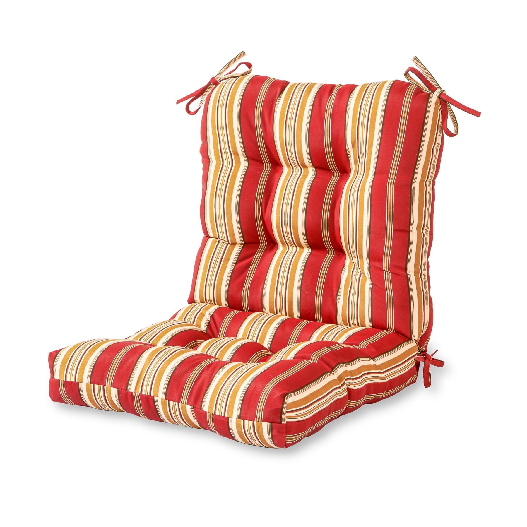 Roma Stripe Red Polyester Outdoor Chair Cushion with Ties