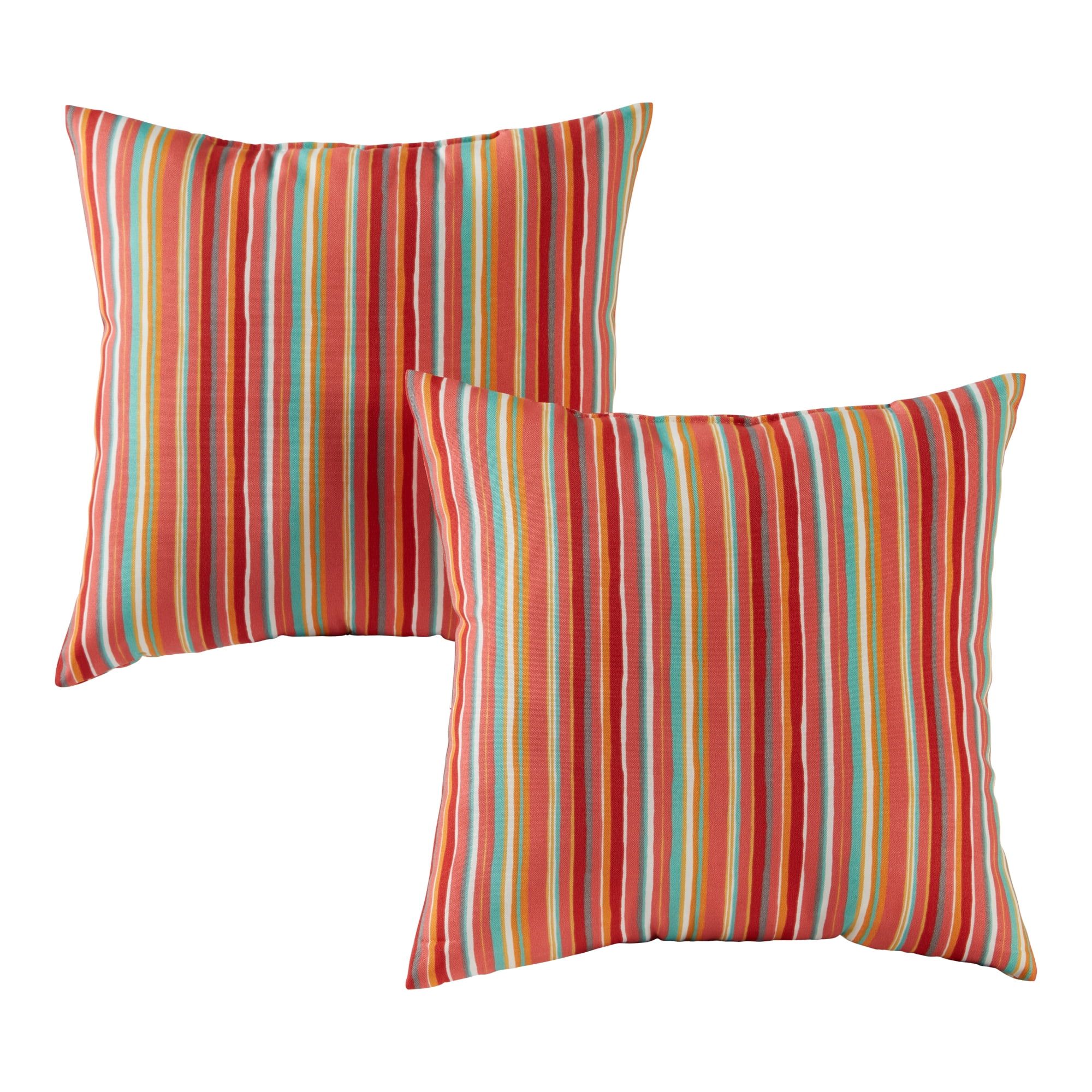 Watermelon Stripe 17" Square Outdoor Throw Pillow Set