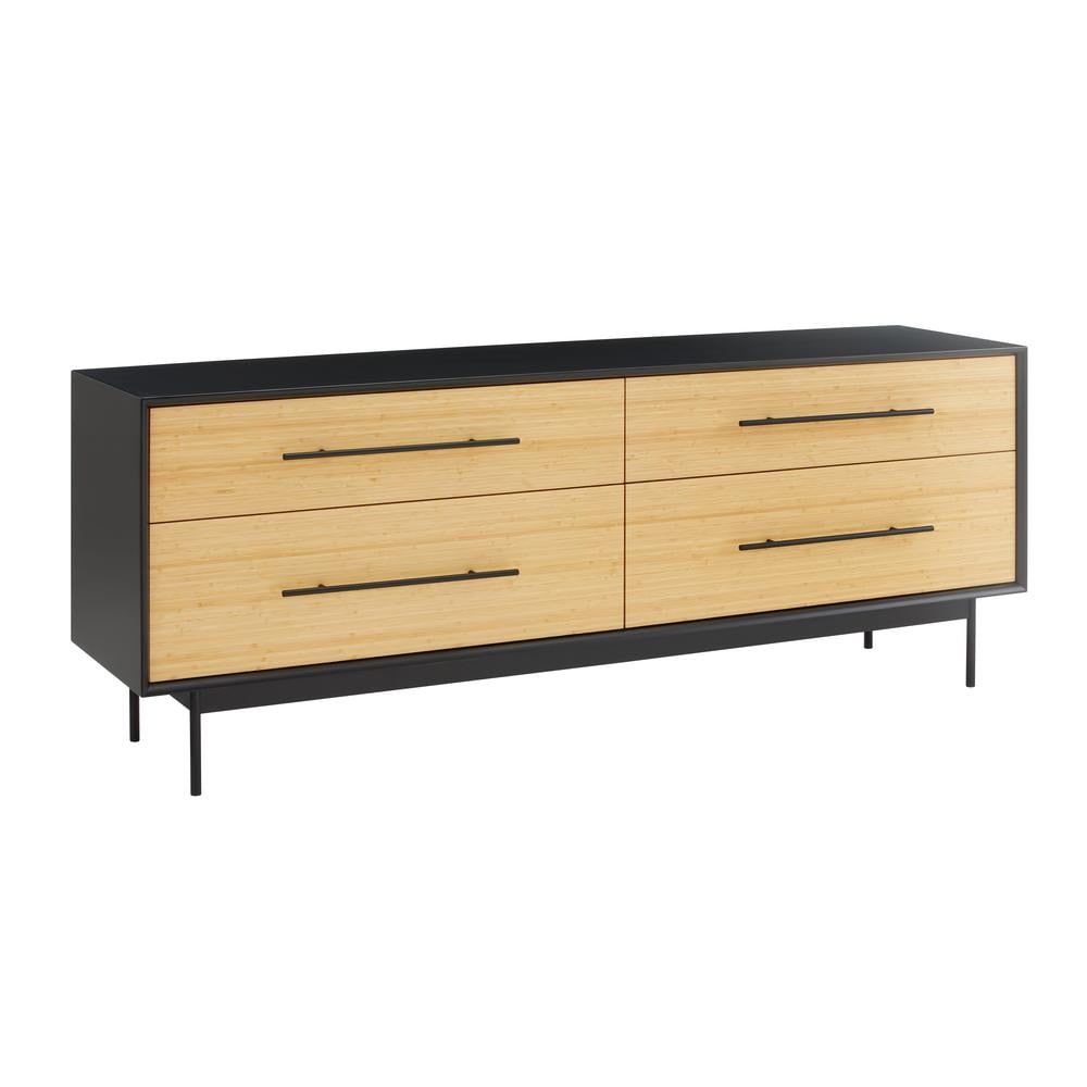 Black and Wheat Bamboo Double Dresser with Soft Close Drawers