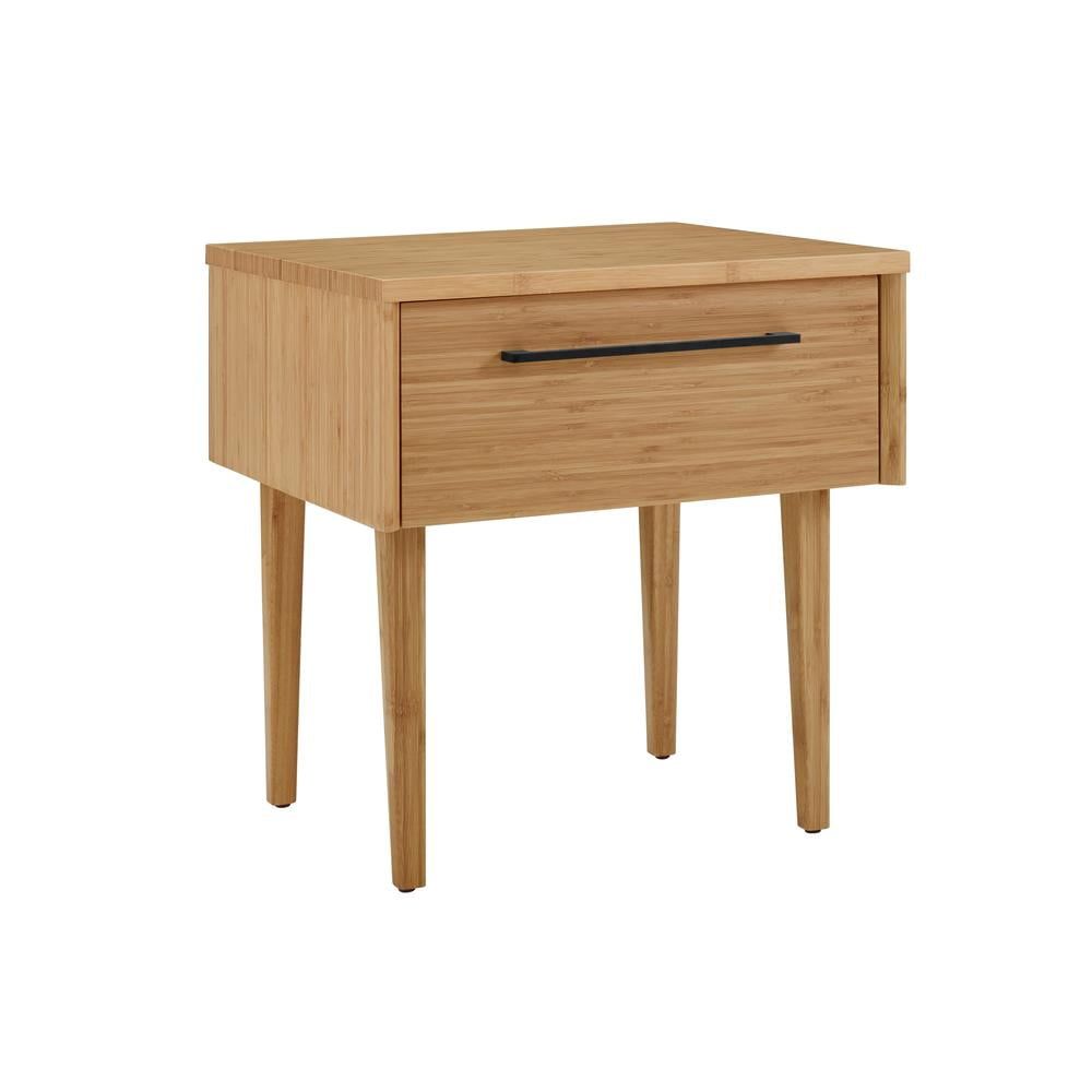 Sienna Caramelized Bamboo 1-Drawer Nightstand with Matte Black Pulls