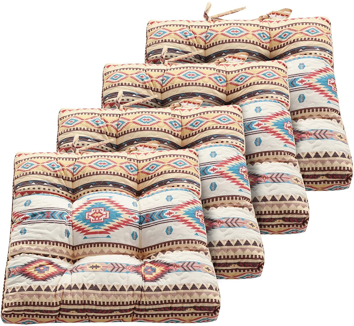 Phoenix Southwestern Patterned Cotton and Polyester Chair Pads, Set of 4