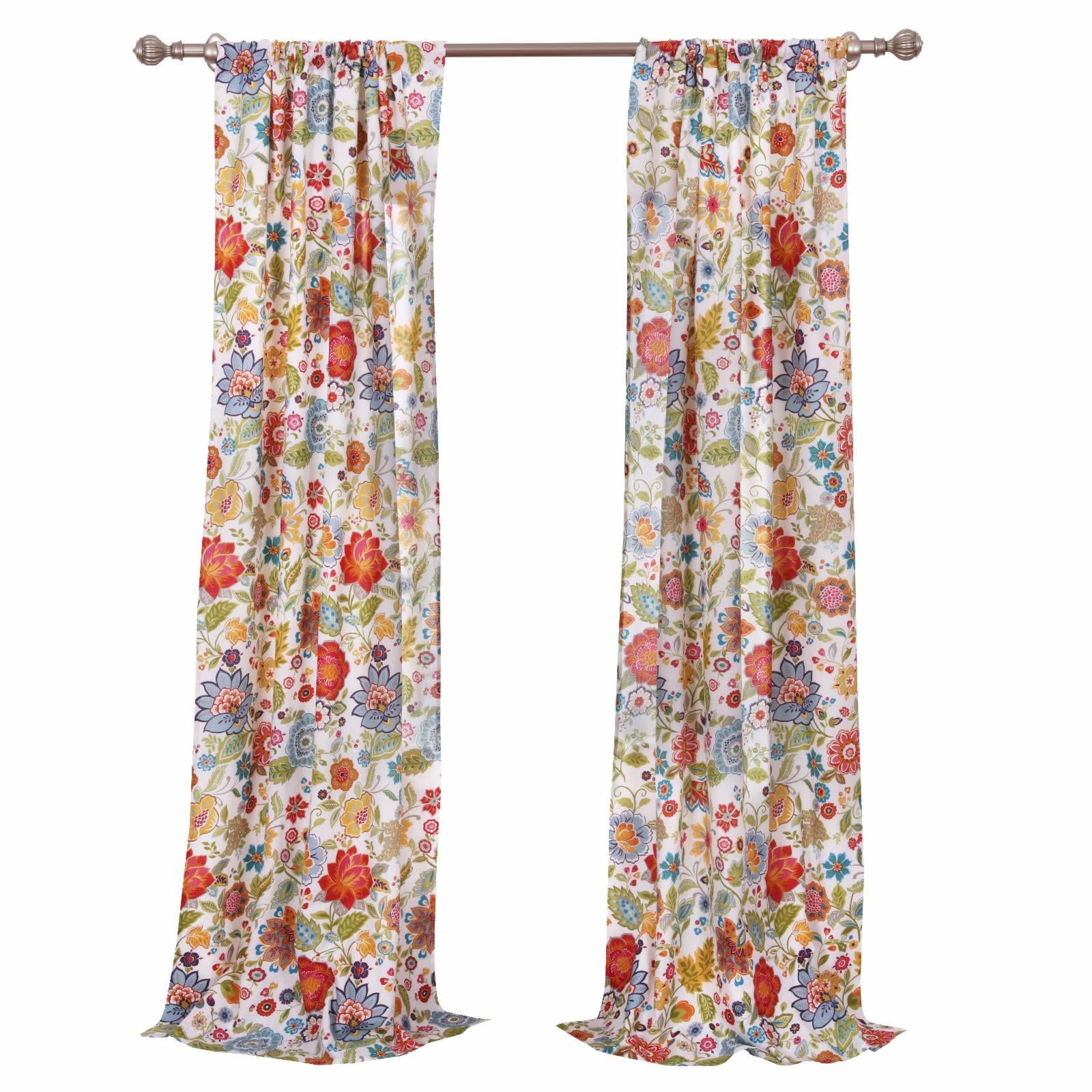 White Floral Polyester Sheer Rod Pocket Drapes