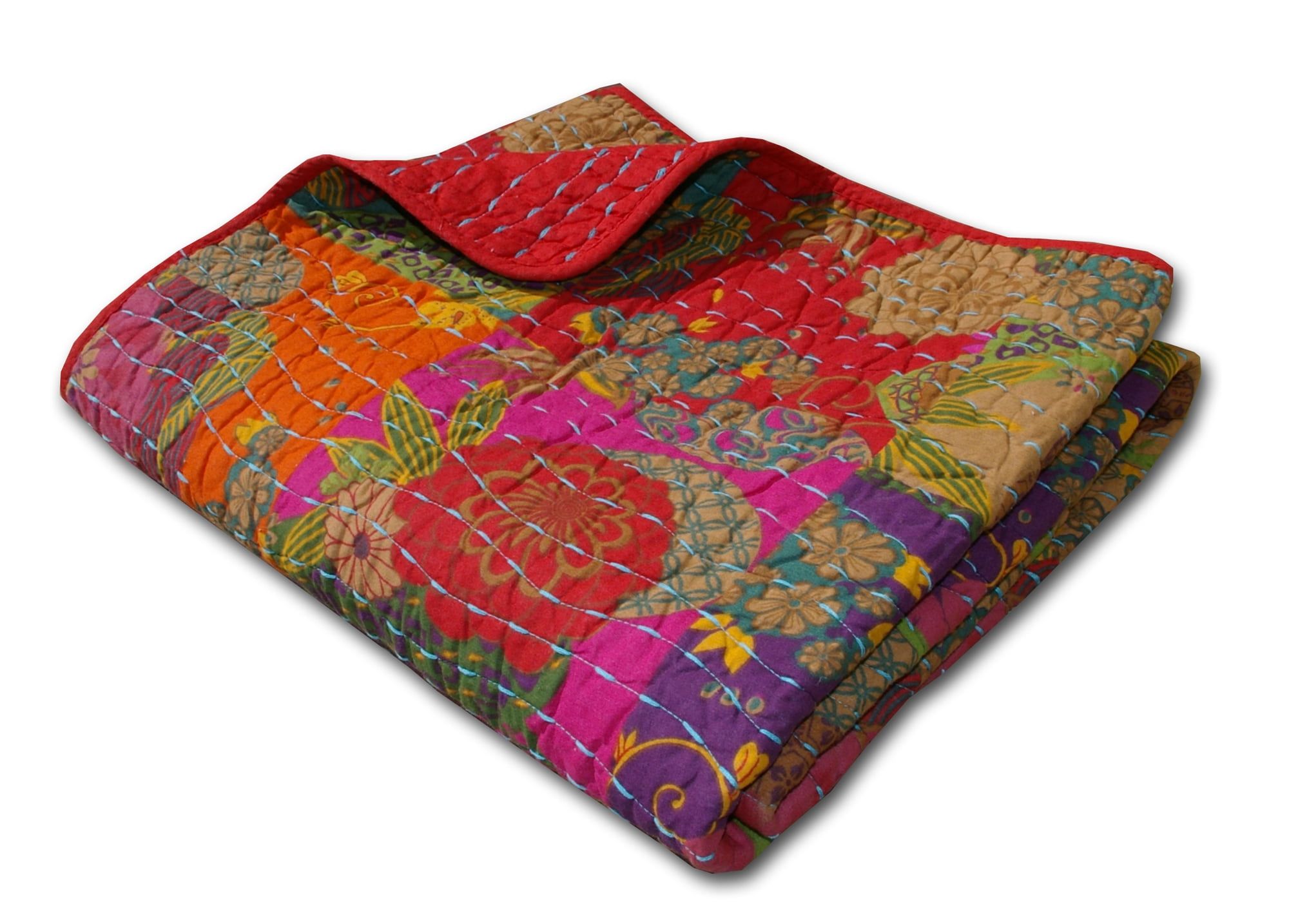 Jewel Tone Floral Cotton Quilted Throw Blanket