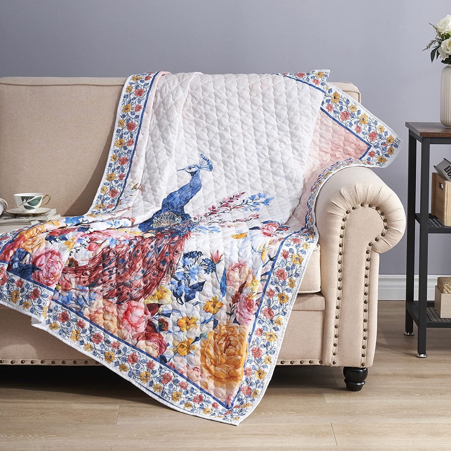 Huntington Peacock Garden 50" x 60" Quilted Throw Blanket