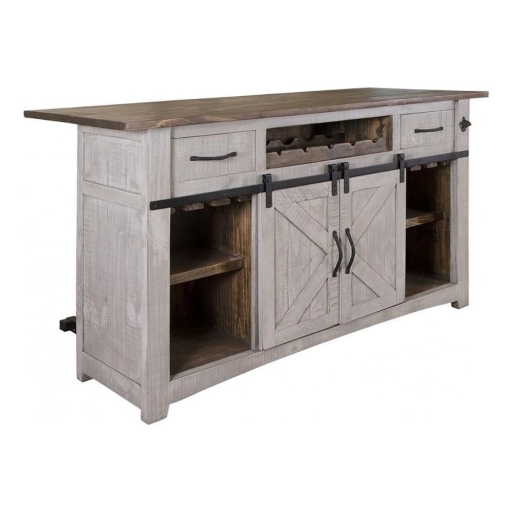 Greenview Distressed Gray Pine Wood 76" Bar Counter