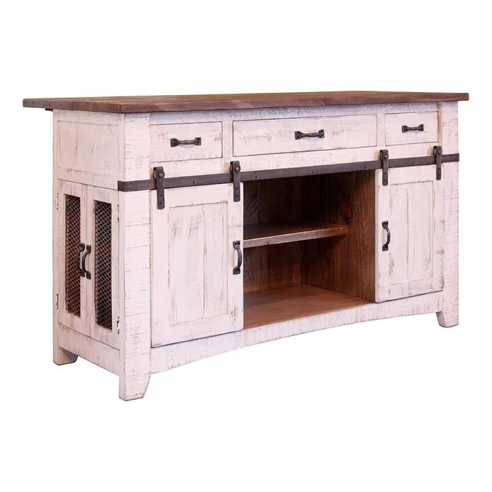 Greenview Distressed White Solid Pine Kitchen Island