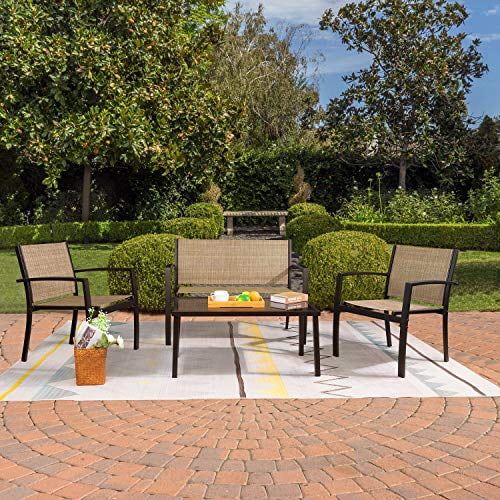 Beige Steel and Textilene 4-Piece Patio Furniture Set