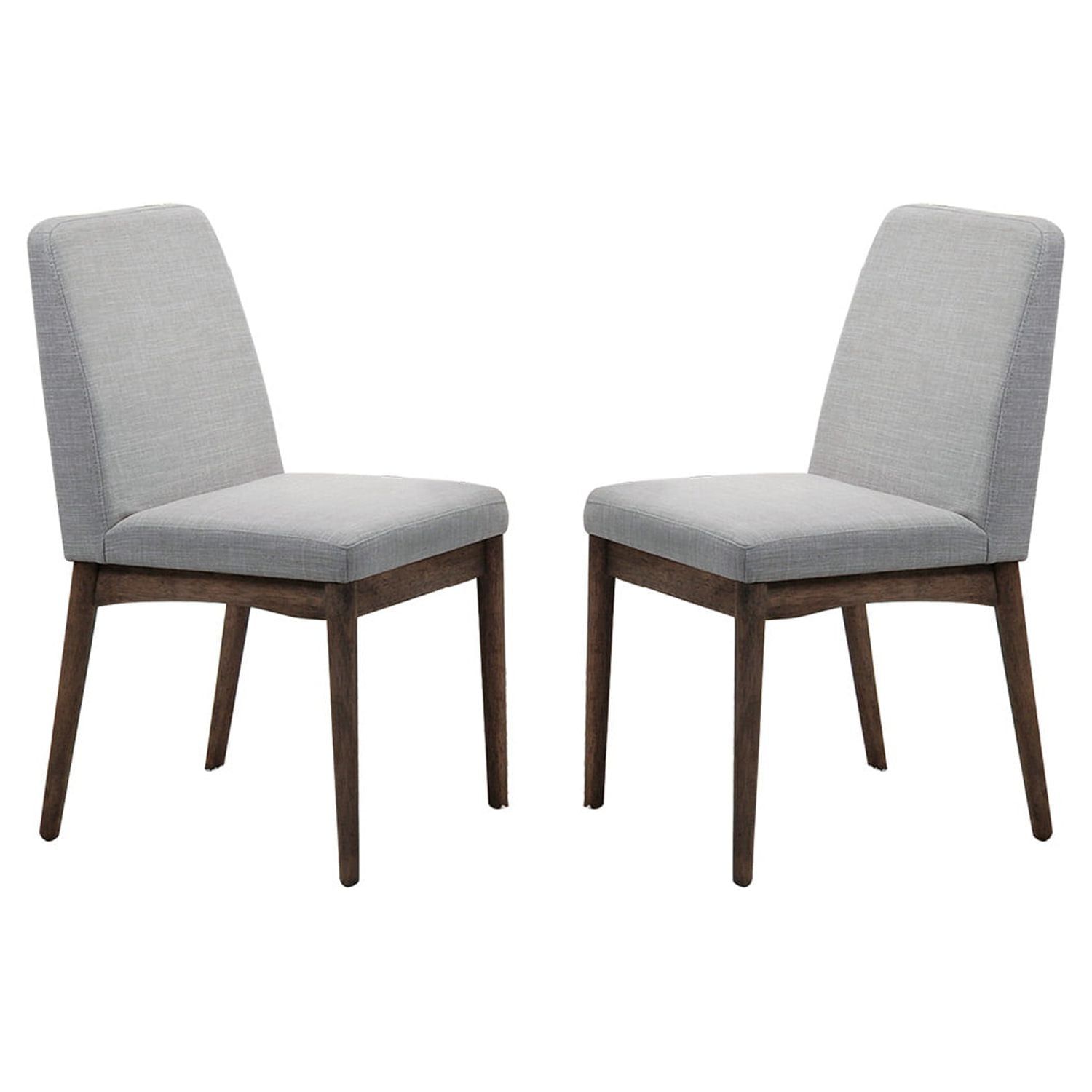 Mid-Century Modern Grey Fabric Upholstered Dining Chair with Walnut Wood Legs