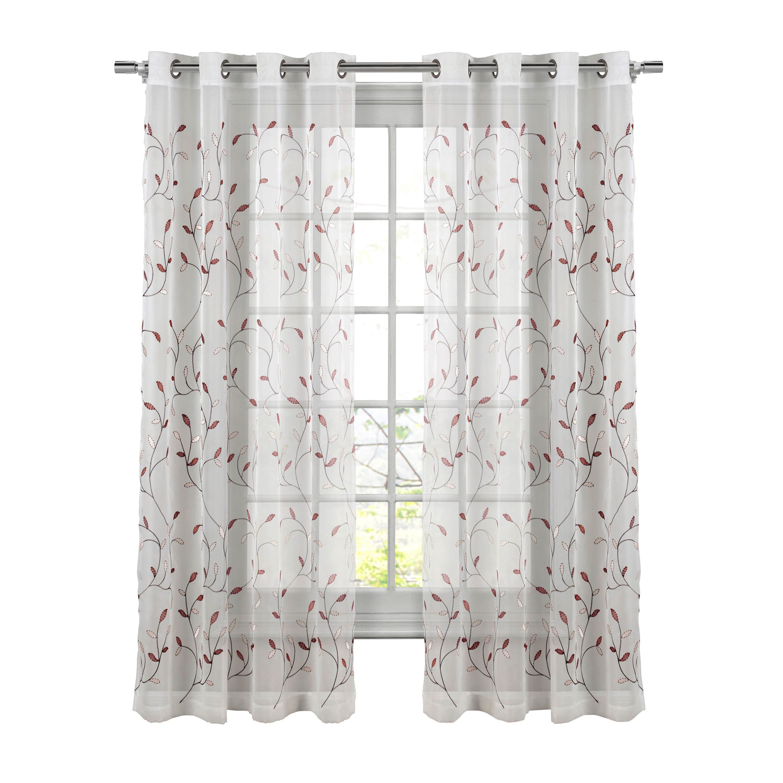 Red and White Sheer Polyester Grommet Window Panel, 54" x 84"