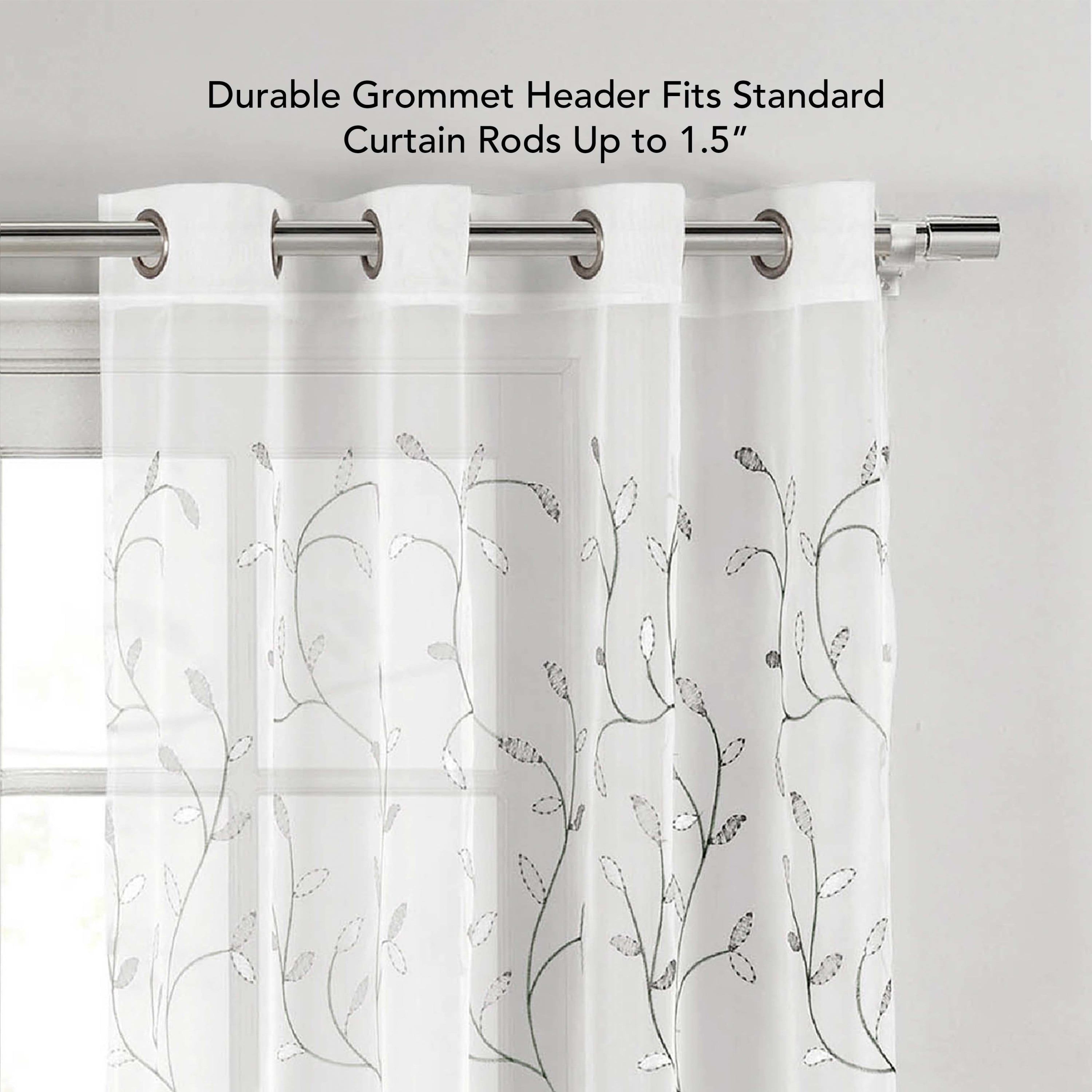 Silver Grey Sheer Embroidered Grommet Curtain Panel 54" x 84"