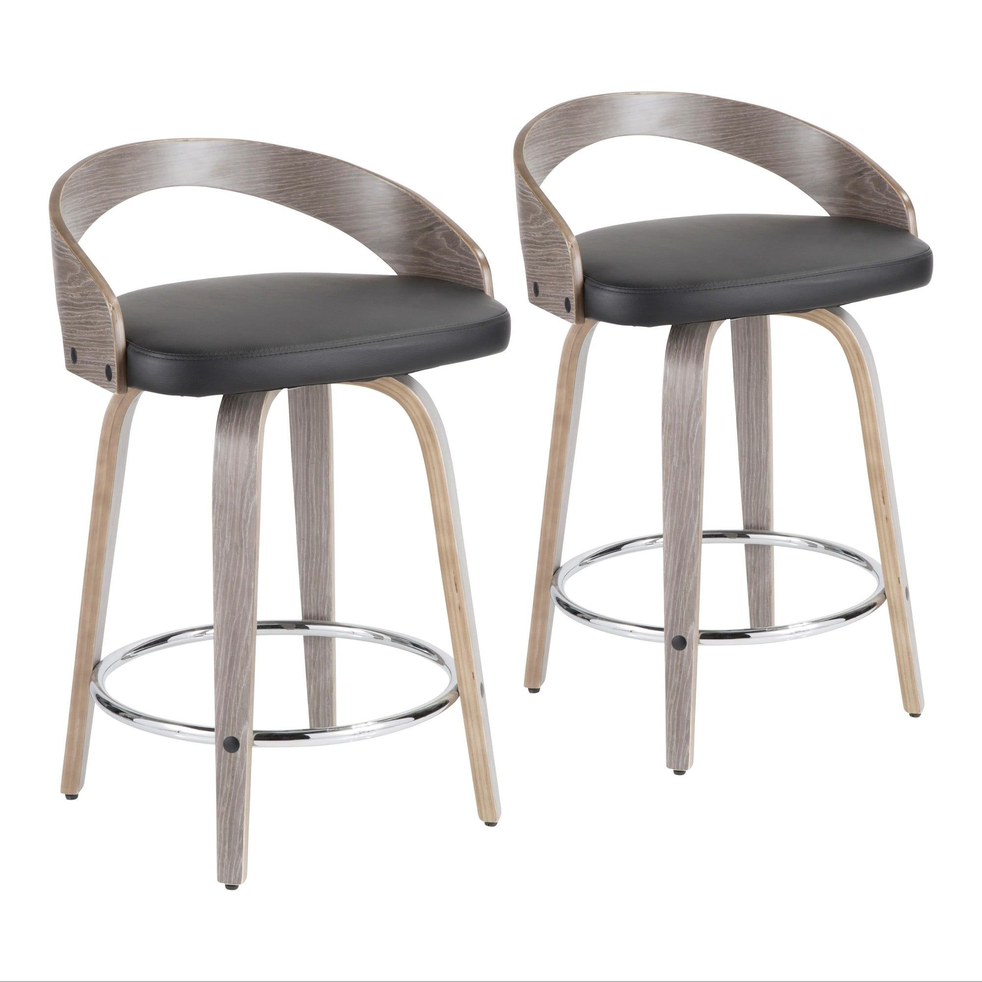 Grotto 29.5" Mid-Century Modern Black Swivel Counter Stool - Set of 2