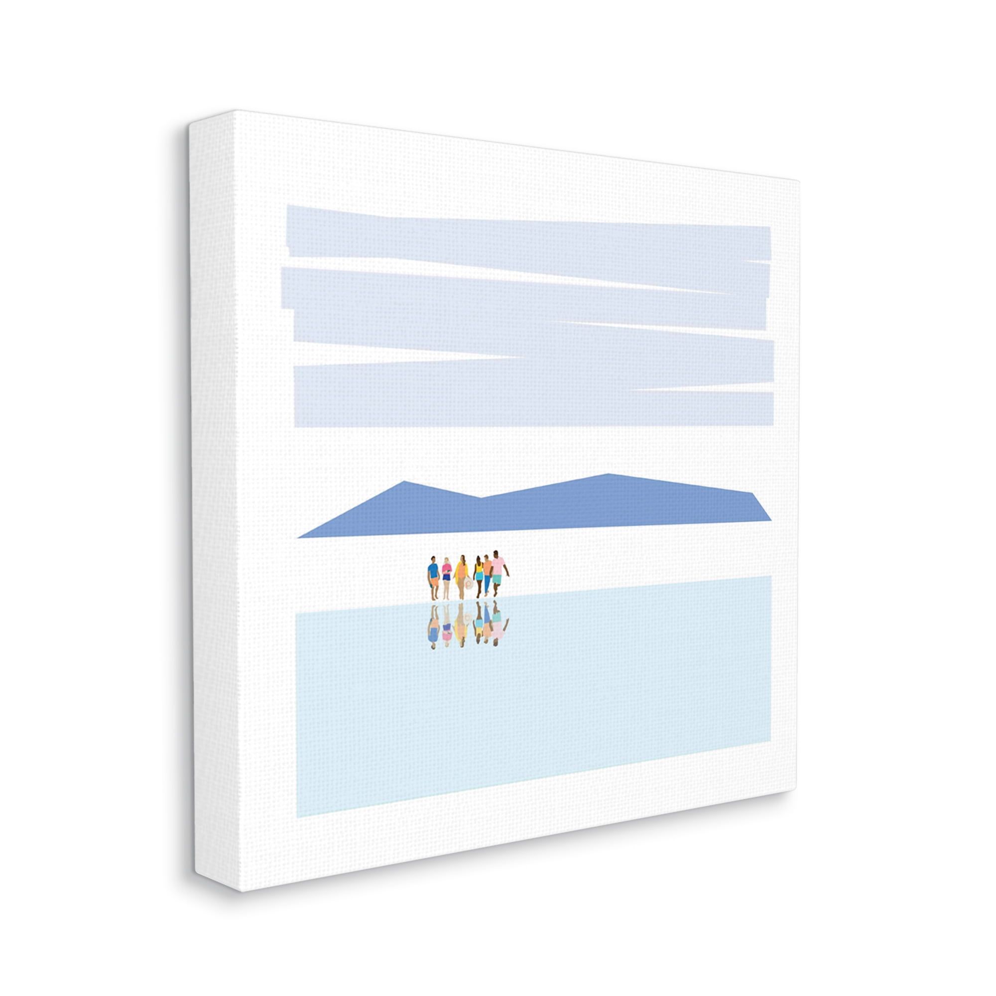 Group at Beach Reflection Blue Abstract Canvas Wall Art, 17x17