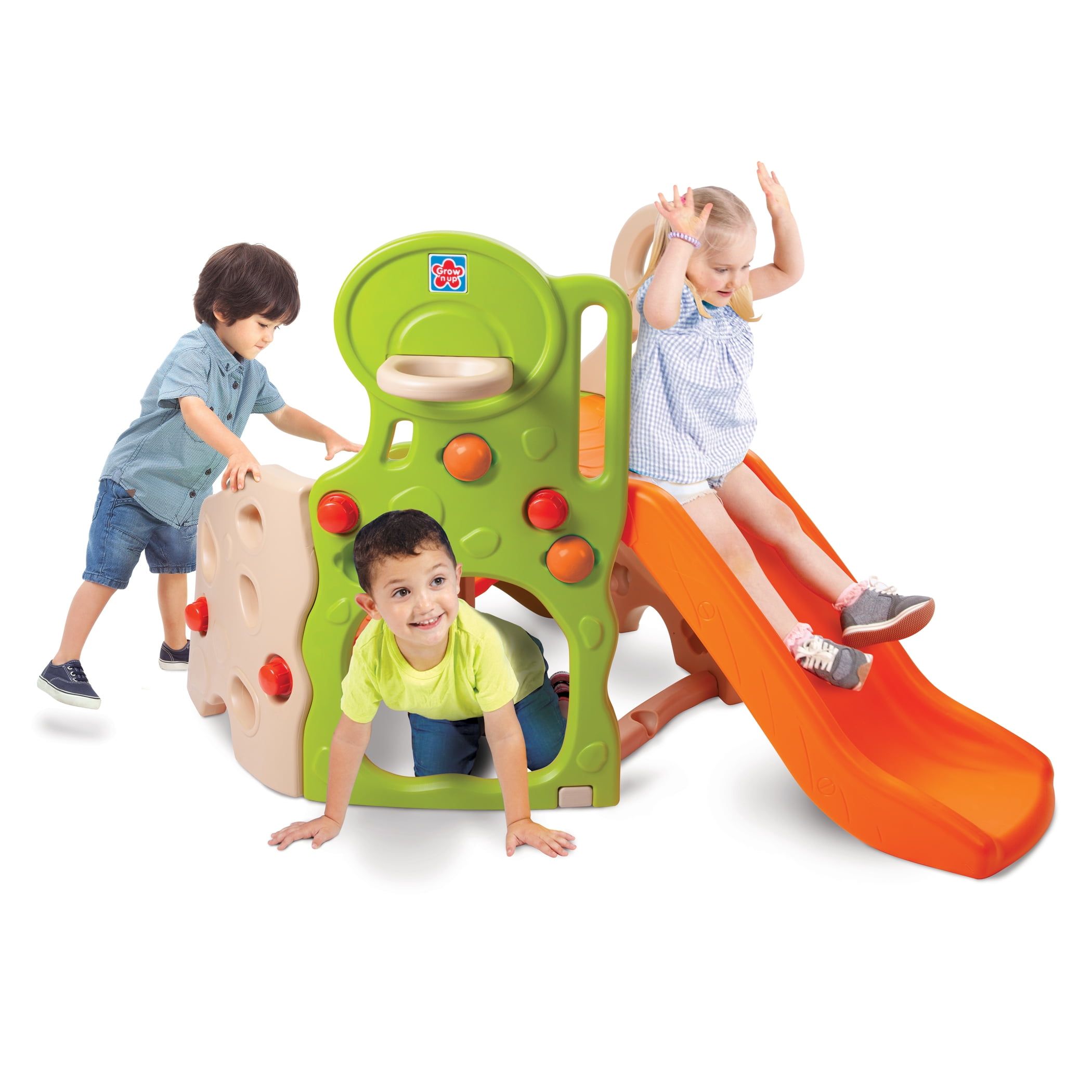 Bright Green and Orange Indoor Climber with Slide