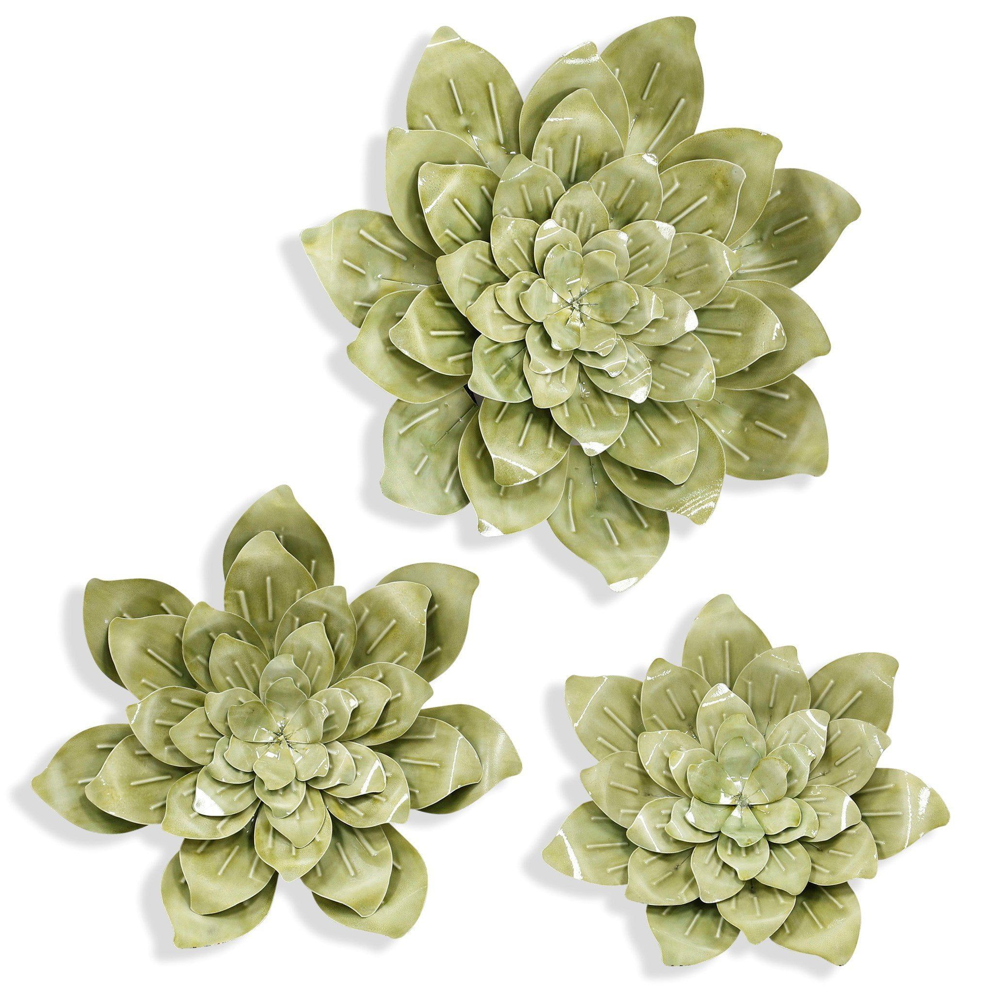 Green Metal Flower Wall Art Set of 3