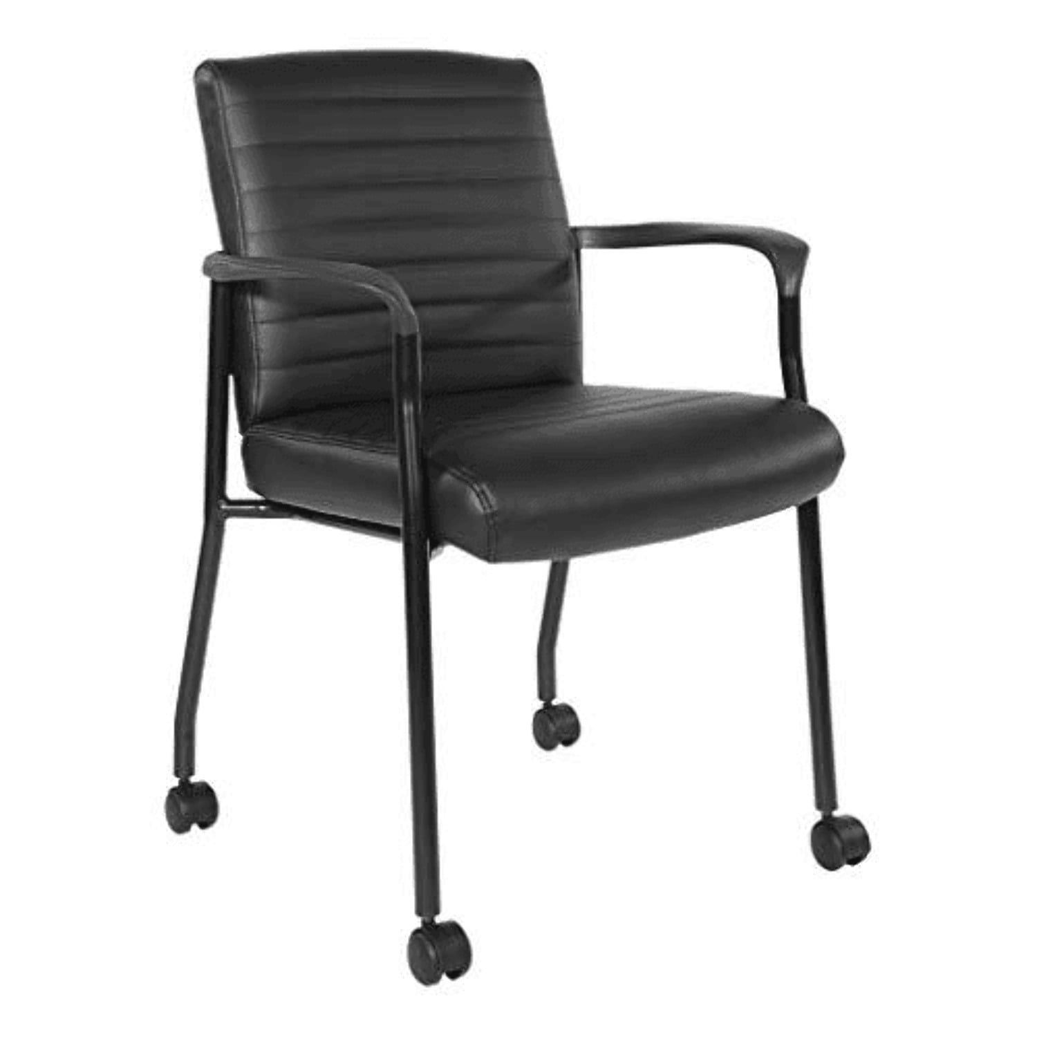 Black Faux Leather Ergonomic Guest Chair with Casters