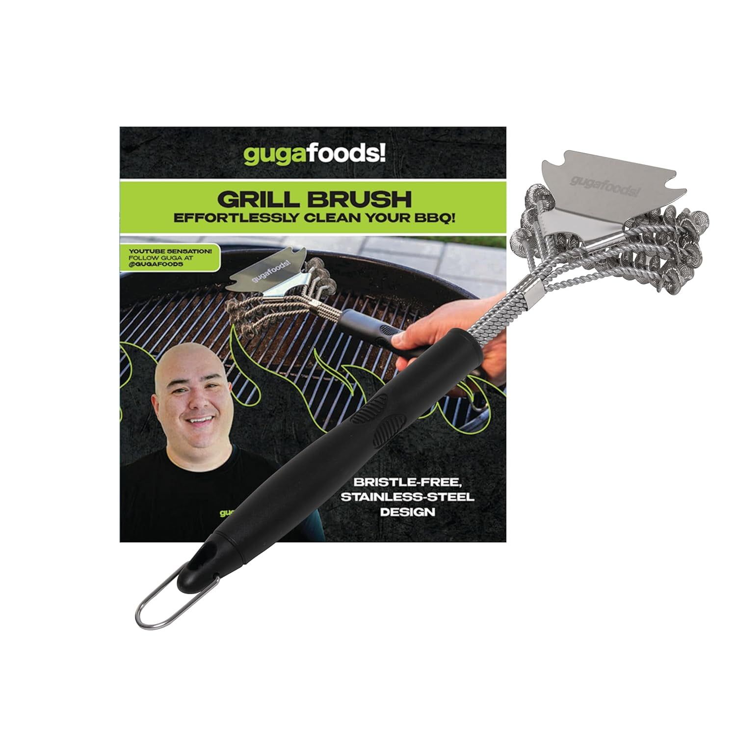 Bristle-Free Stainless Steel Grill Brush with Scraper