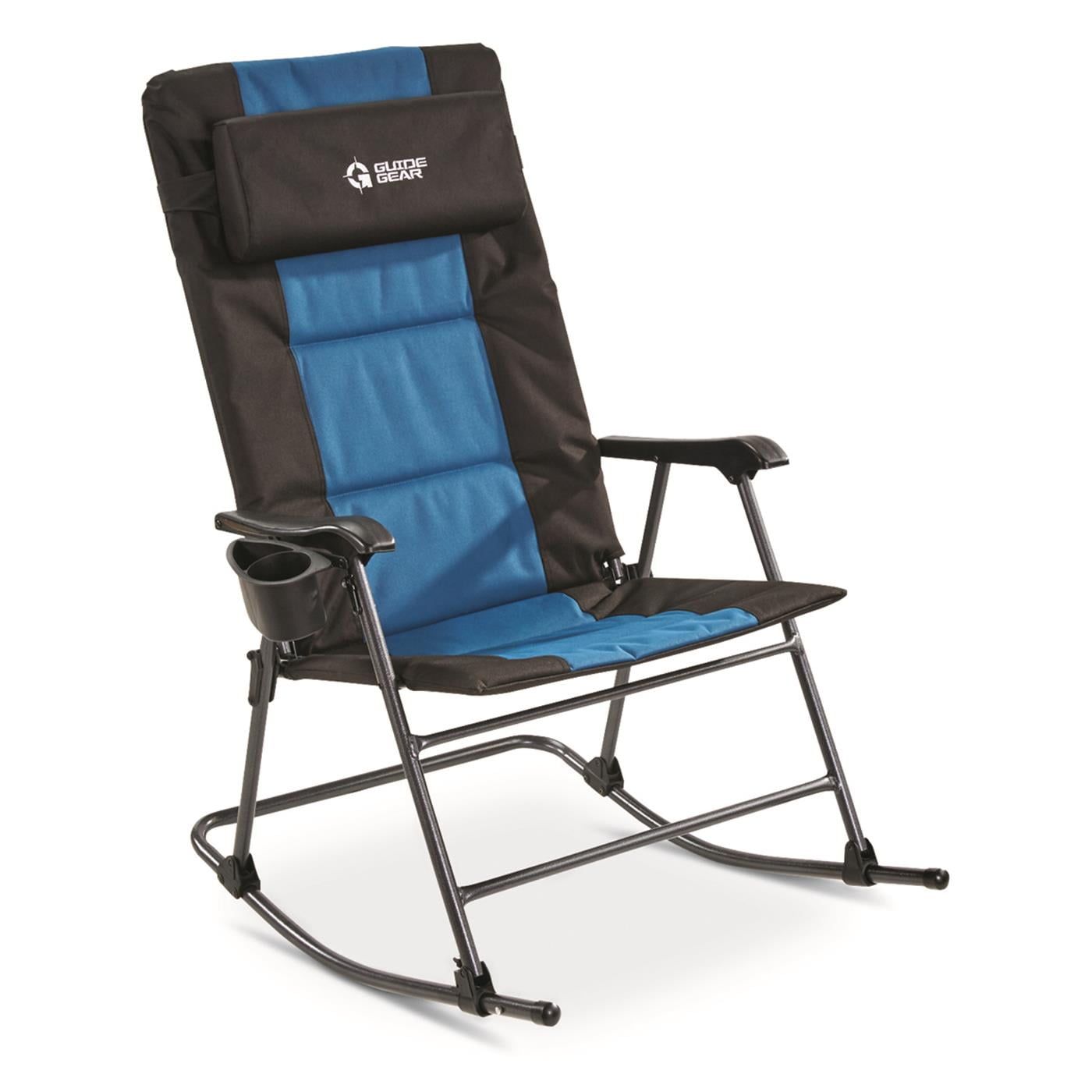 Oversized Blue and Black Steel Rocking Camp Chair