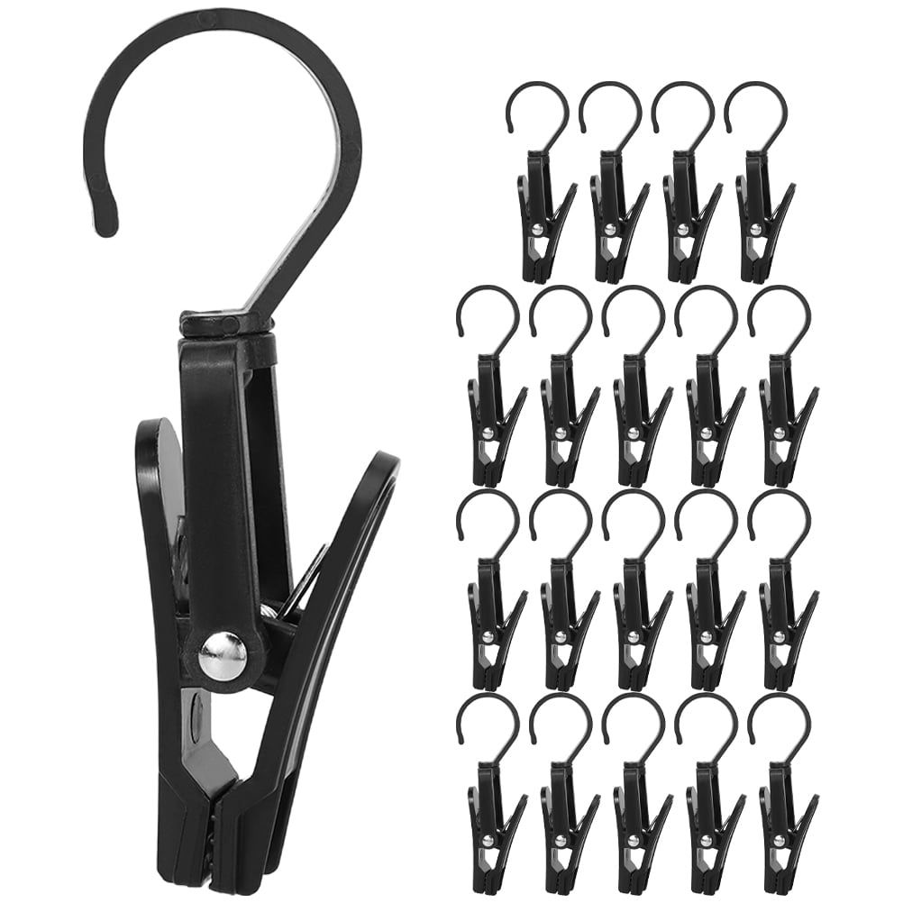 20-Piece Black Plastic Swivel Laundry Hooks with Clips