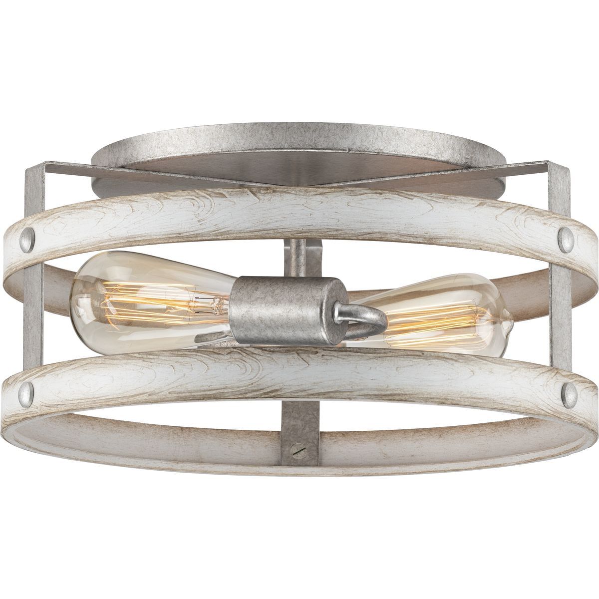 Gulliver Whitewashed Galvanized 2-Light Farmhouse Flush Mount Ceiling Light