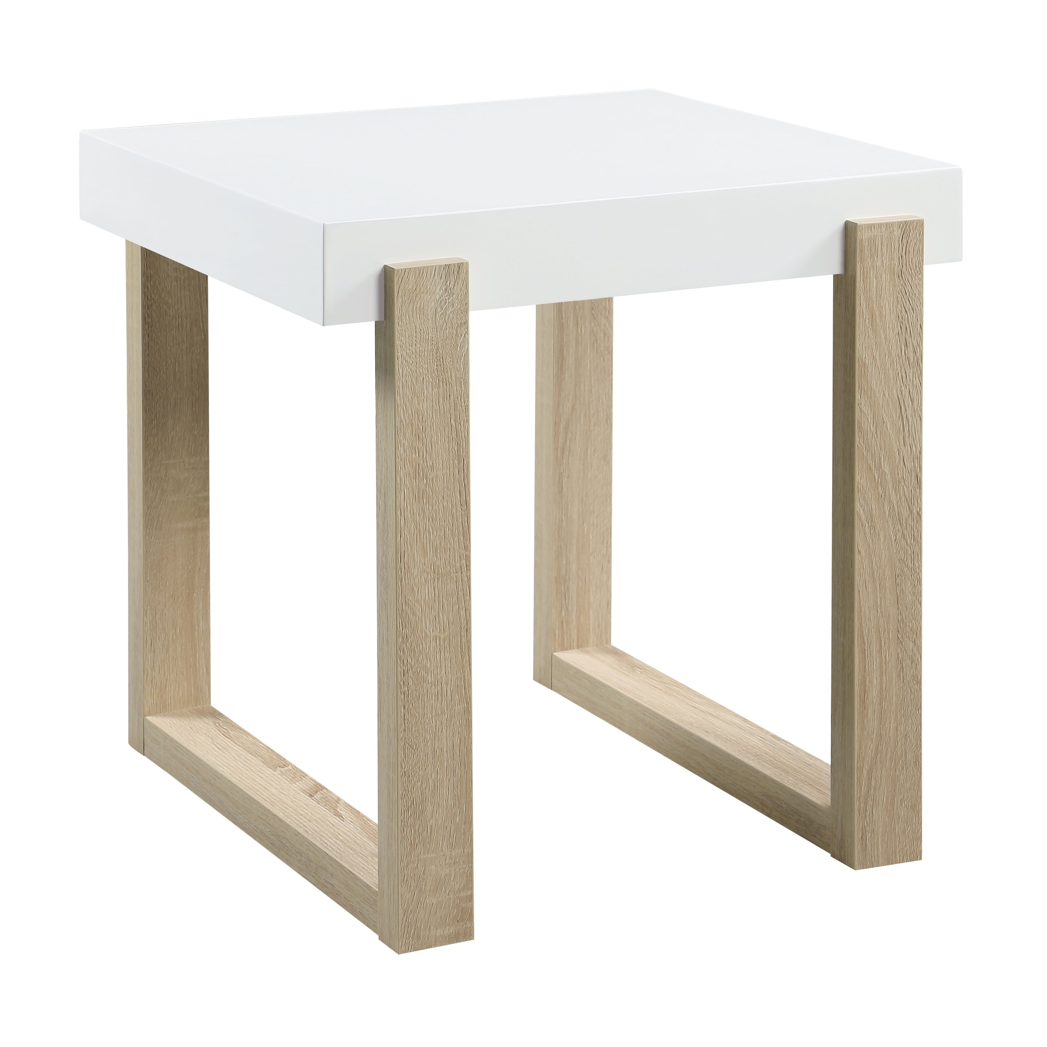 White High Gloss and Natural Wood End Table