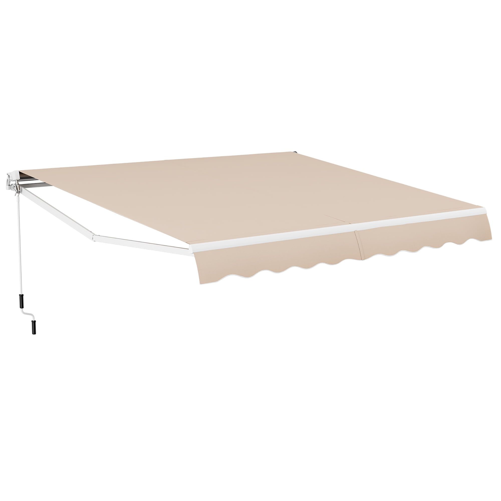 Beige 12' x 10' Retractable Aluminum Patio Awning with Crank Handle