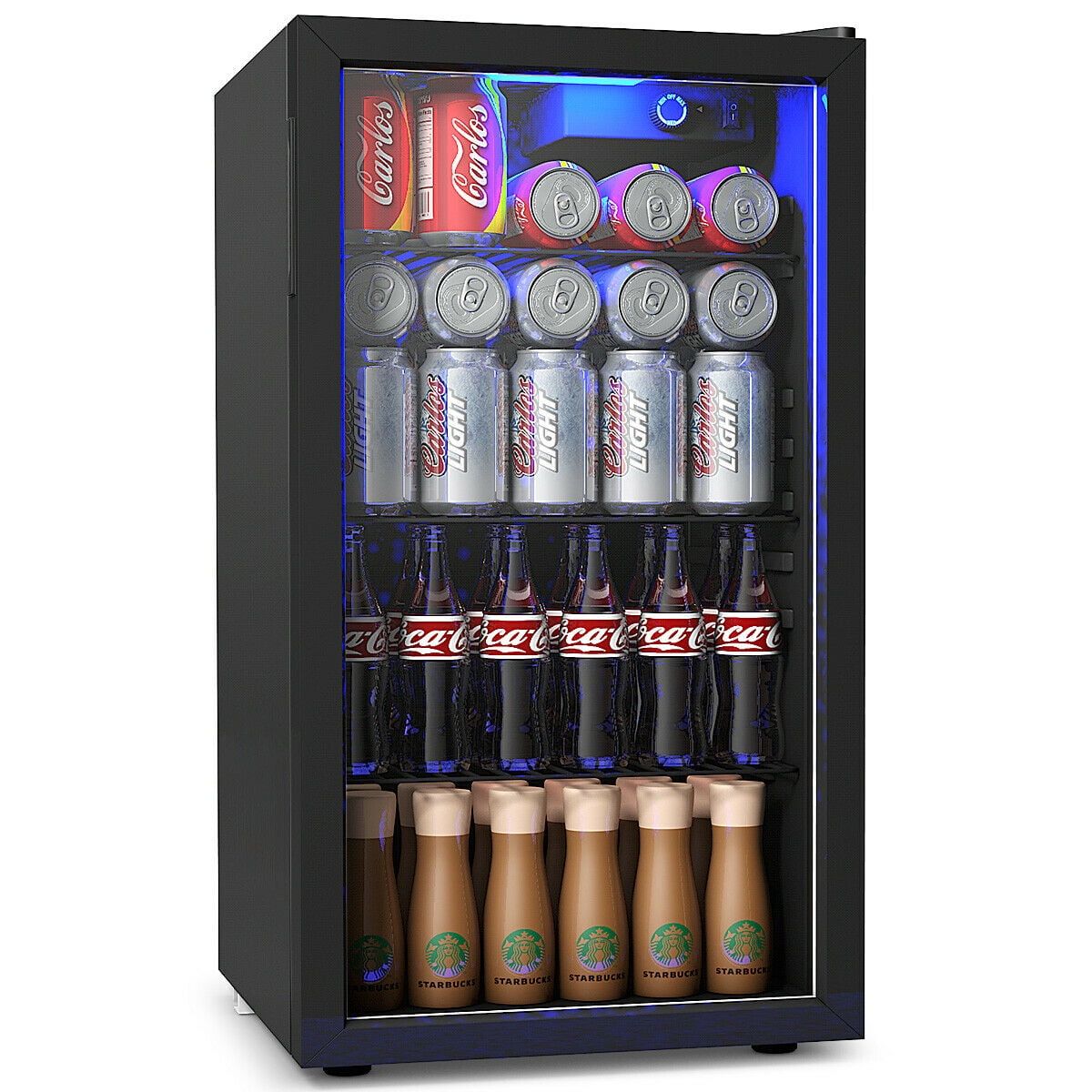 Compact Black 120-Can Beverage Refrigerator with Glass Door