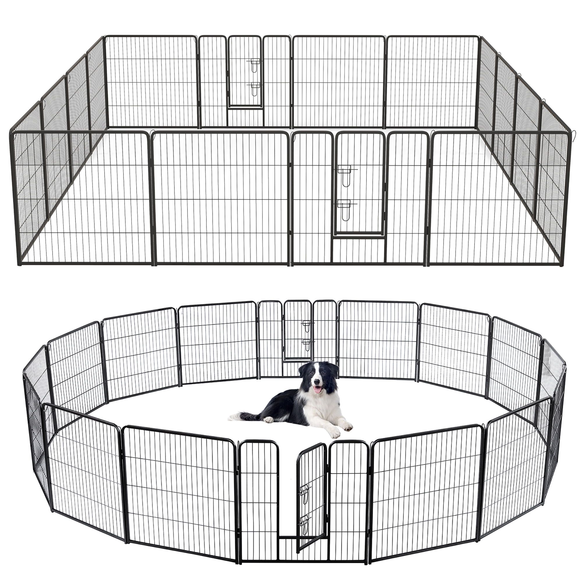 Black Metal 32'' Foldable Pet Playpen with Lockable Doors