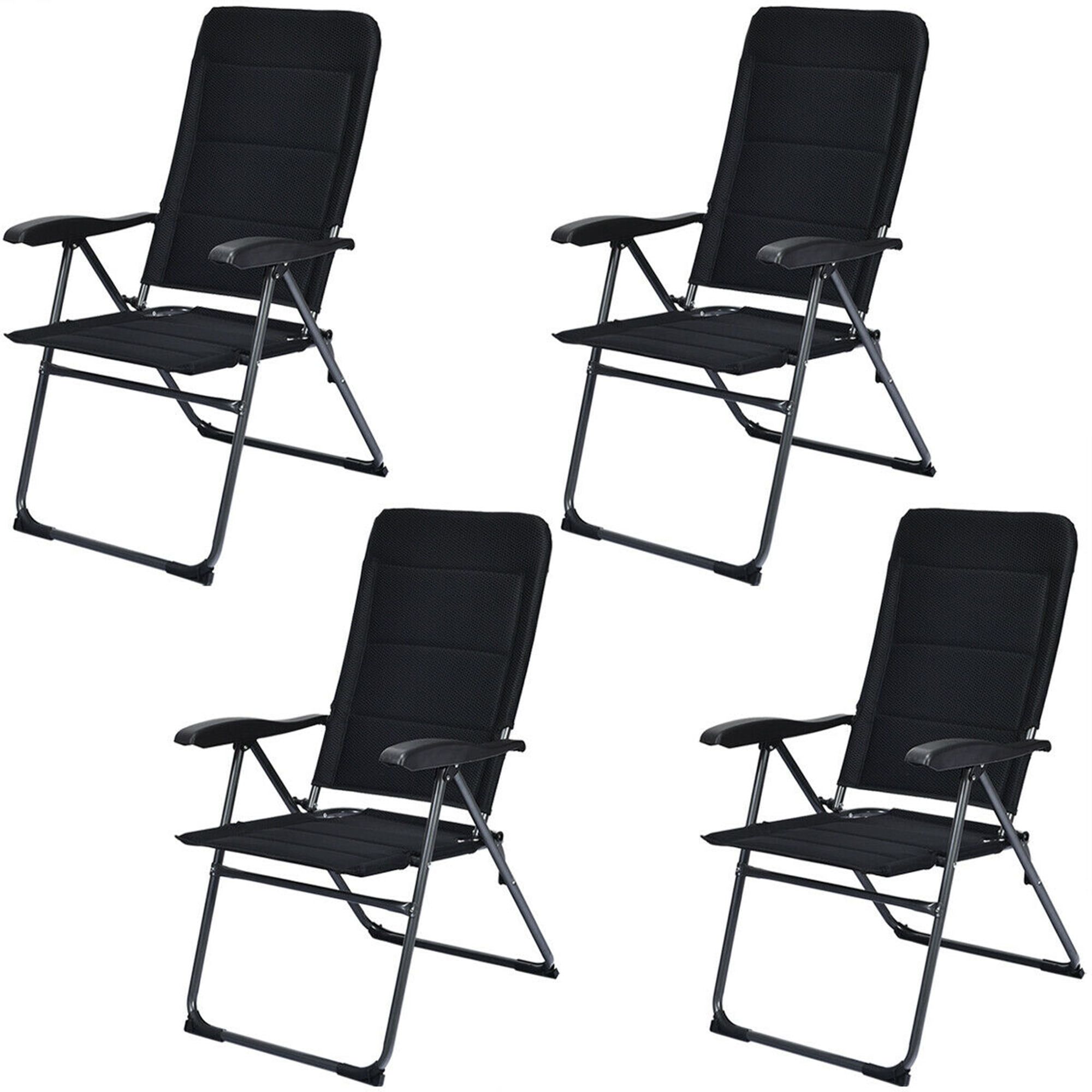 Black Adjustable Steel Frame Outdoor Folding Chairs, Set of 4