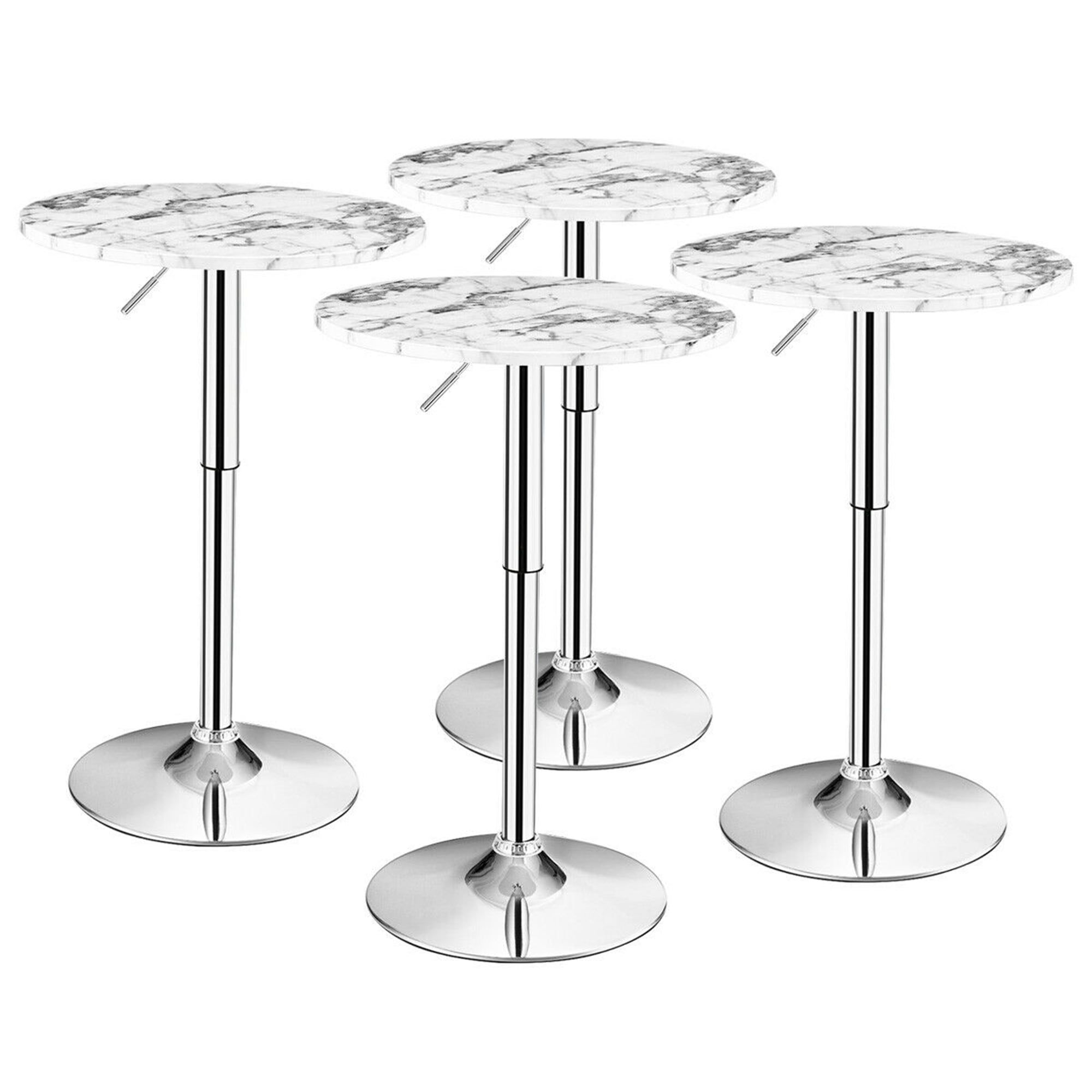 Adjustable Round White Faux Marble Bar Height Table Set