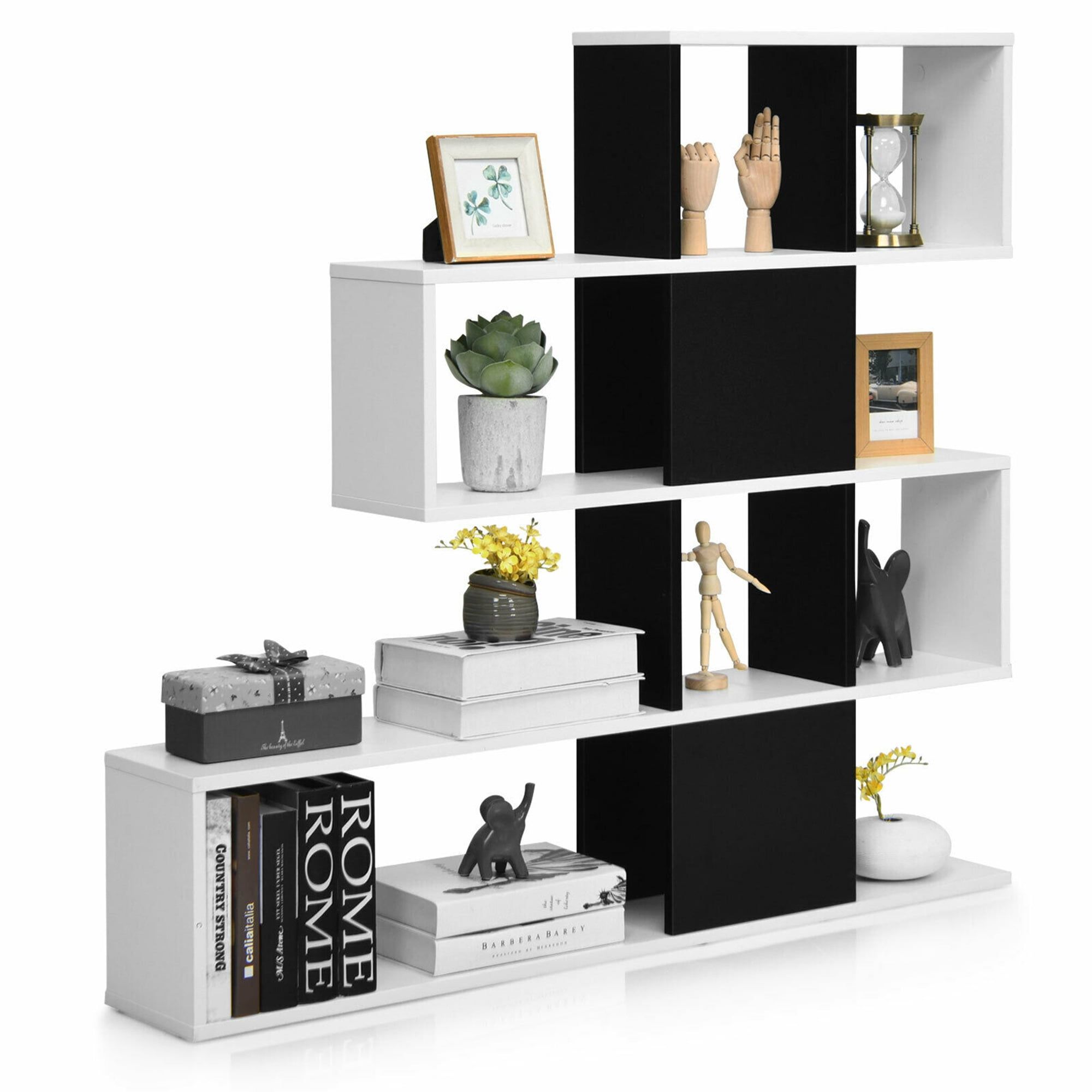 Black and White 5-Tier Corner Ladder Wood Bookcase