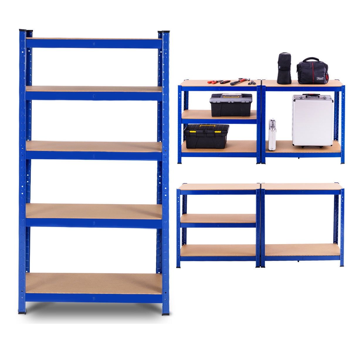 Adjustable Blue Iron & Wood 5-Tier Storage Rack 30''x60''