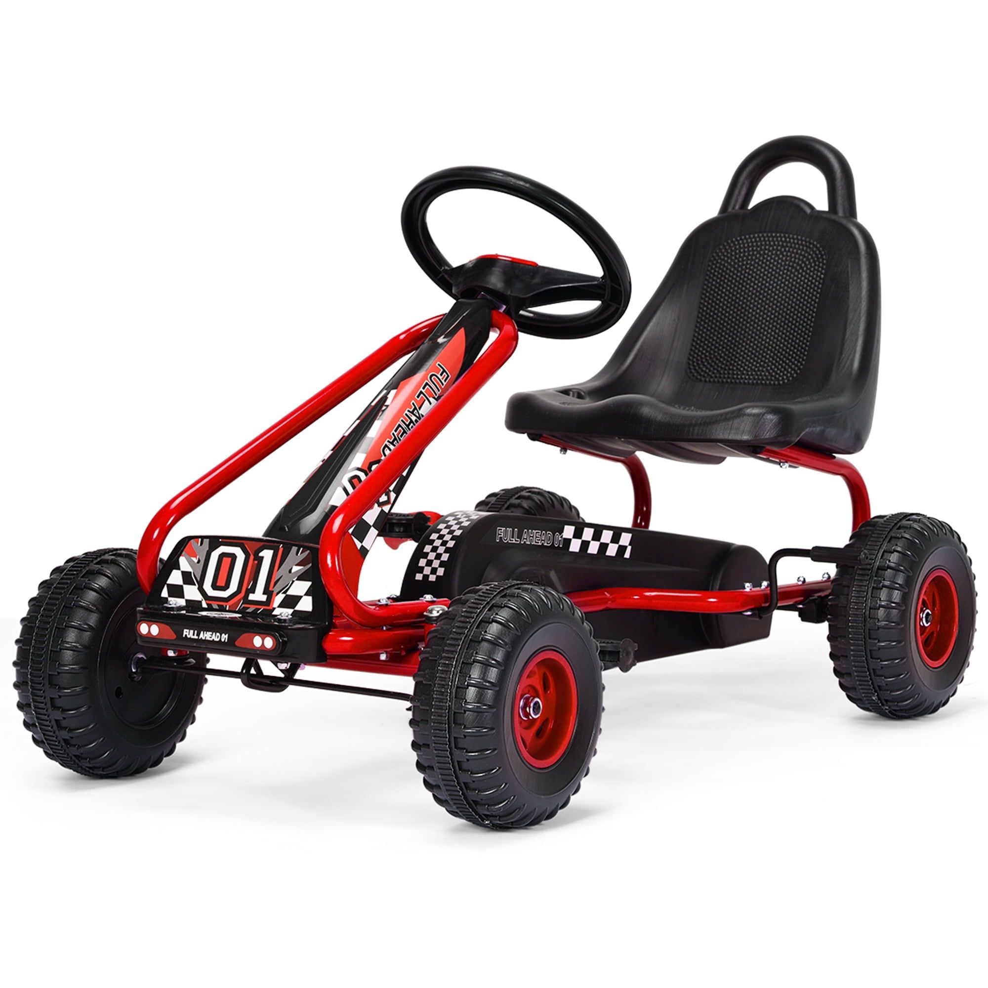 Red Pedal Powered Go Kart with Adjustable Seat and Handbrake