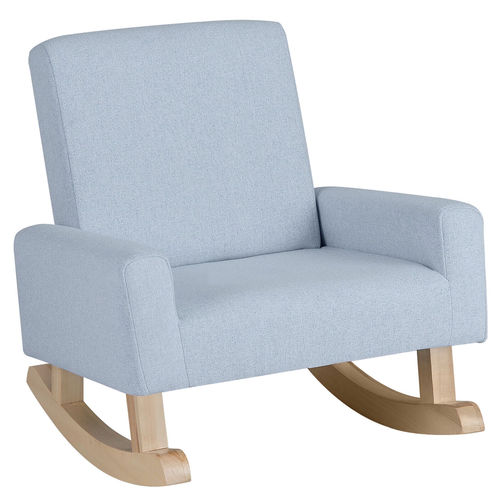 Blue Linen Kids Rocking Chair with Solid Wood Legs