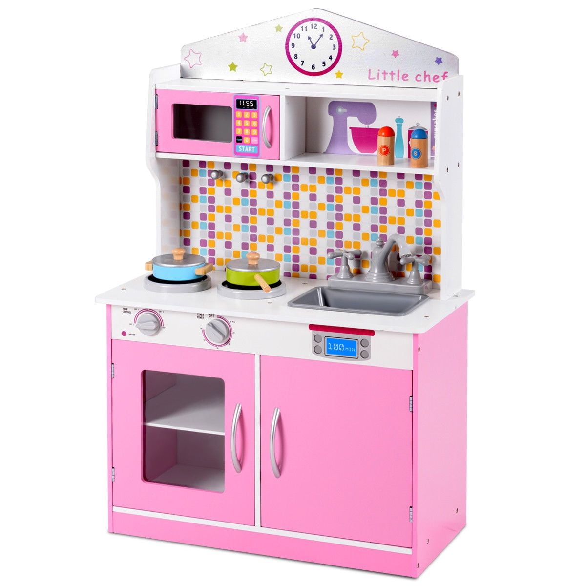 Pink MDF Kids Pretend Cooking Playset with Accessories