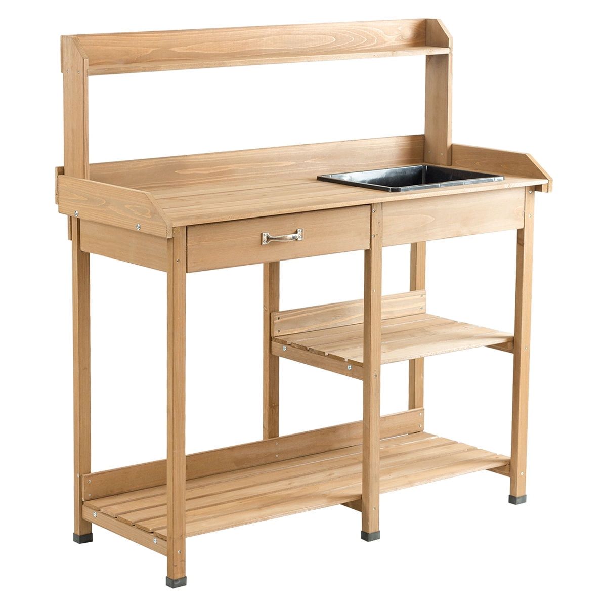 Fir Wood Garden Potting Bench with Sink and Shelves