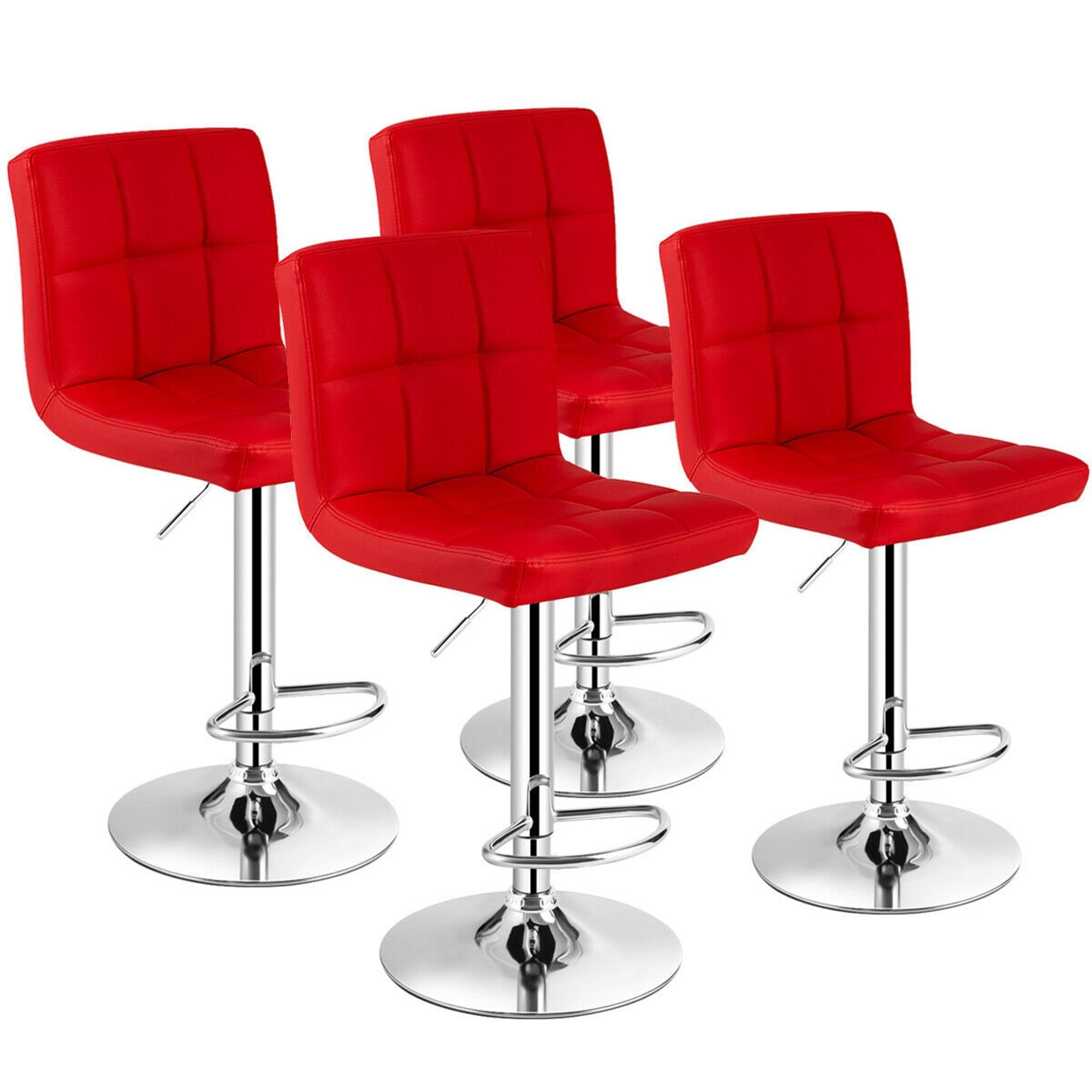 Red Adjustable Swivel Metal and Leather Bar Stools Set