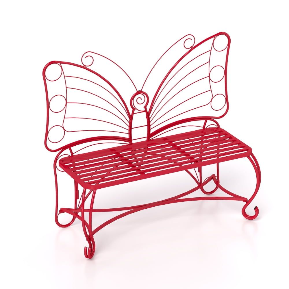 Red Cast Iron Butterfly Garden Bench, 48.3"