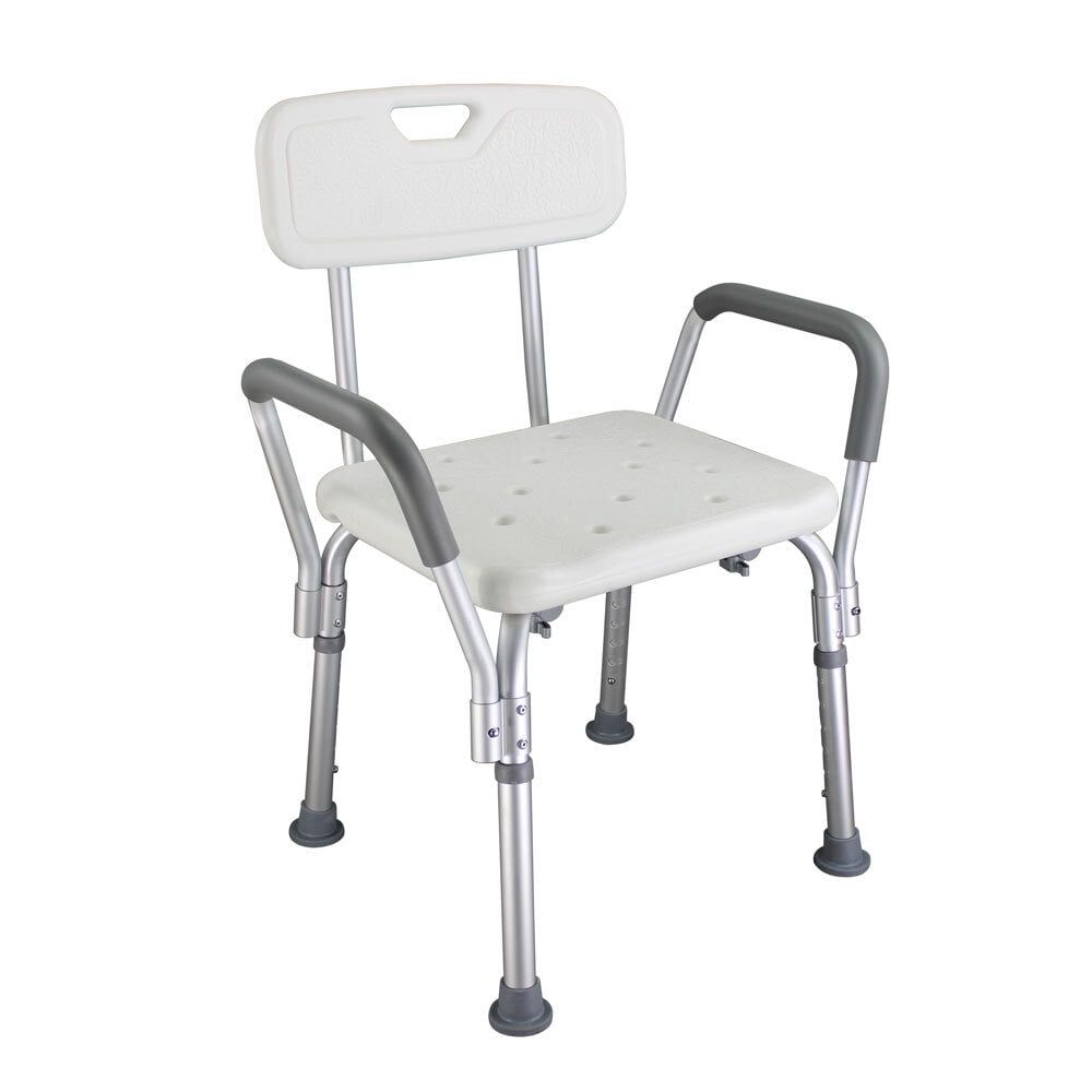 Adjustable White Aluminum Medical Shower Chair with Backrest and Handles