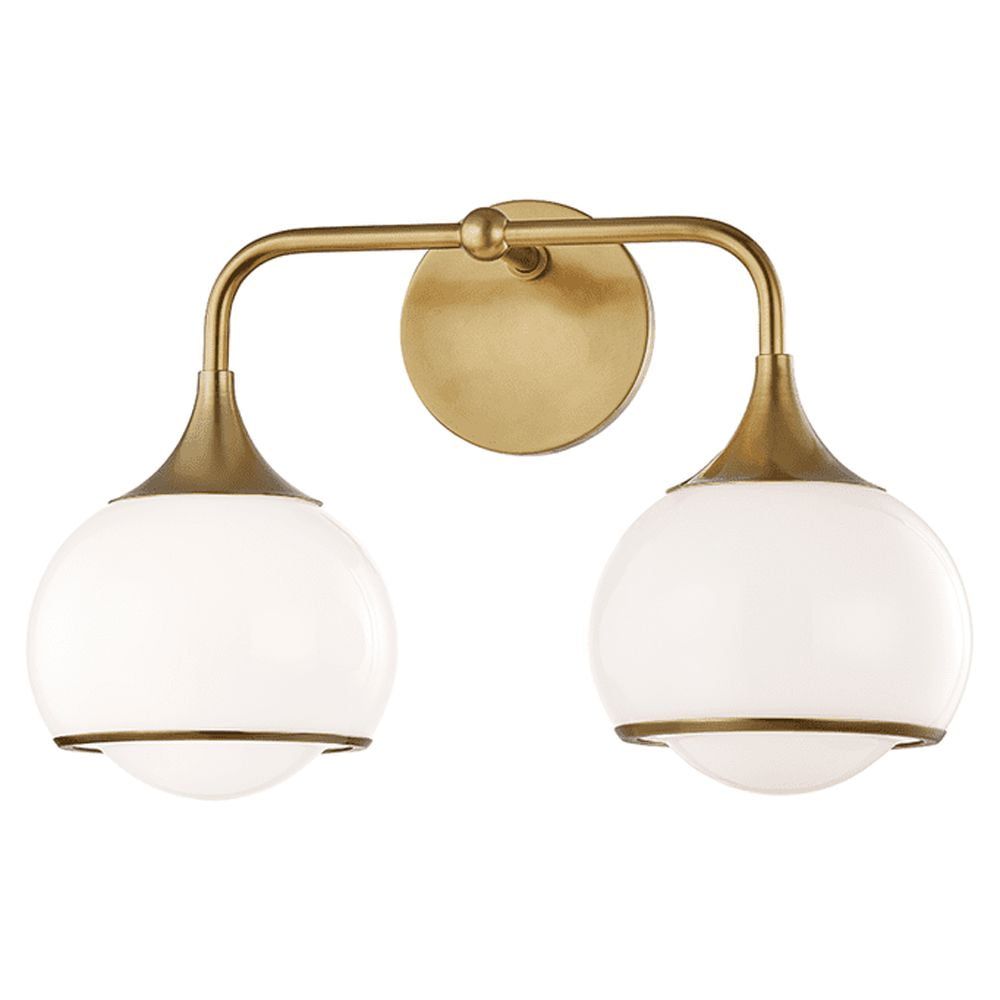 Elegant Aged Brass 2-Light Sconce with Opal Glass Shade