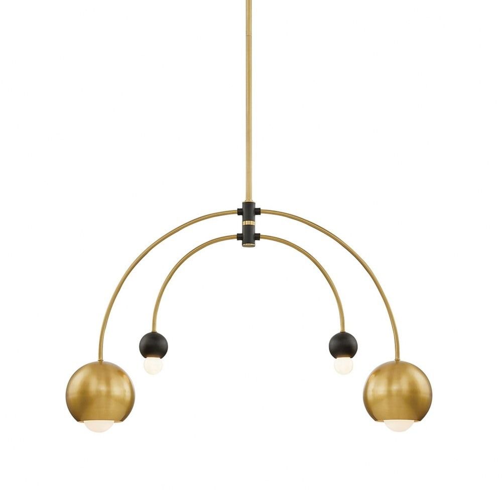 Willow Arced Sputnik 2-Light Chandelier in Aged Brass and Black