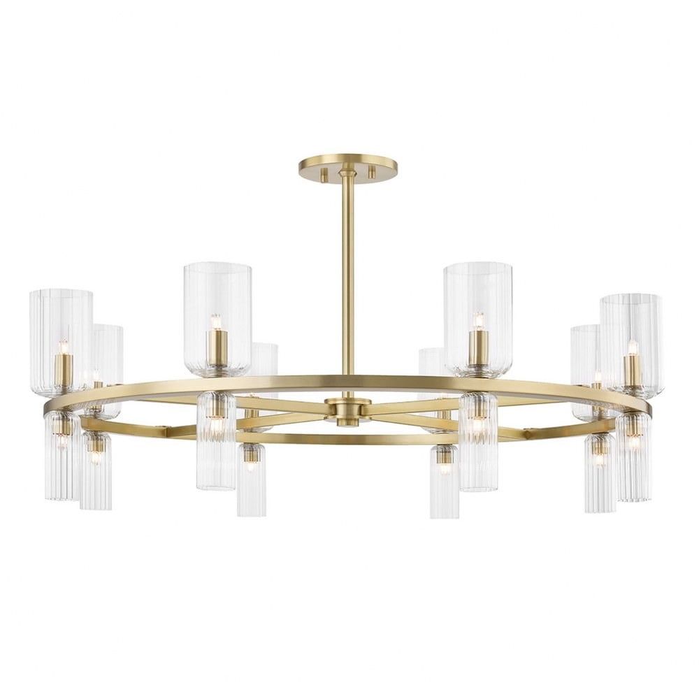 Tabitha 16-Light Dual-Shade Glass Chandelier in Aged Brass