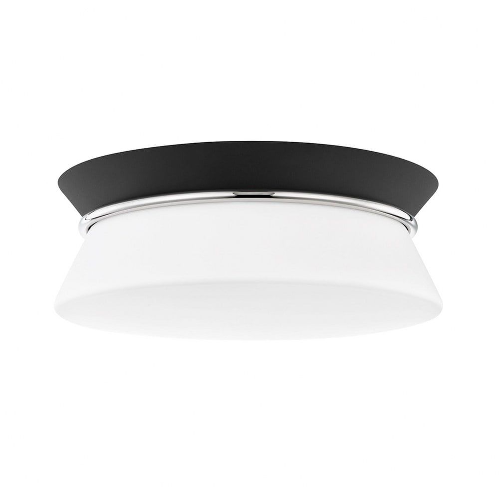 Polished Nickel & Black Opal Etched Glass 2-Light Flush Mount