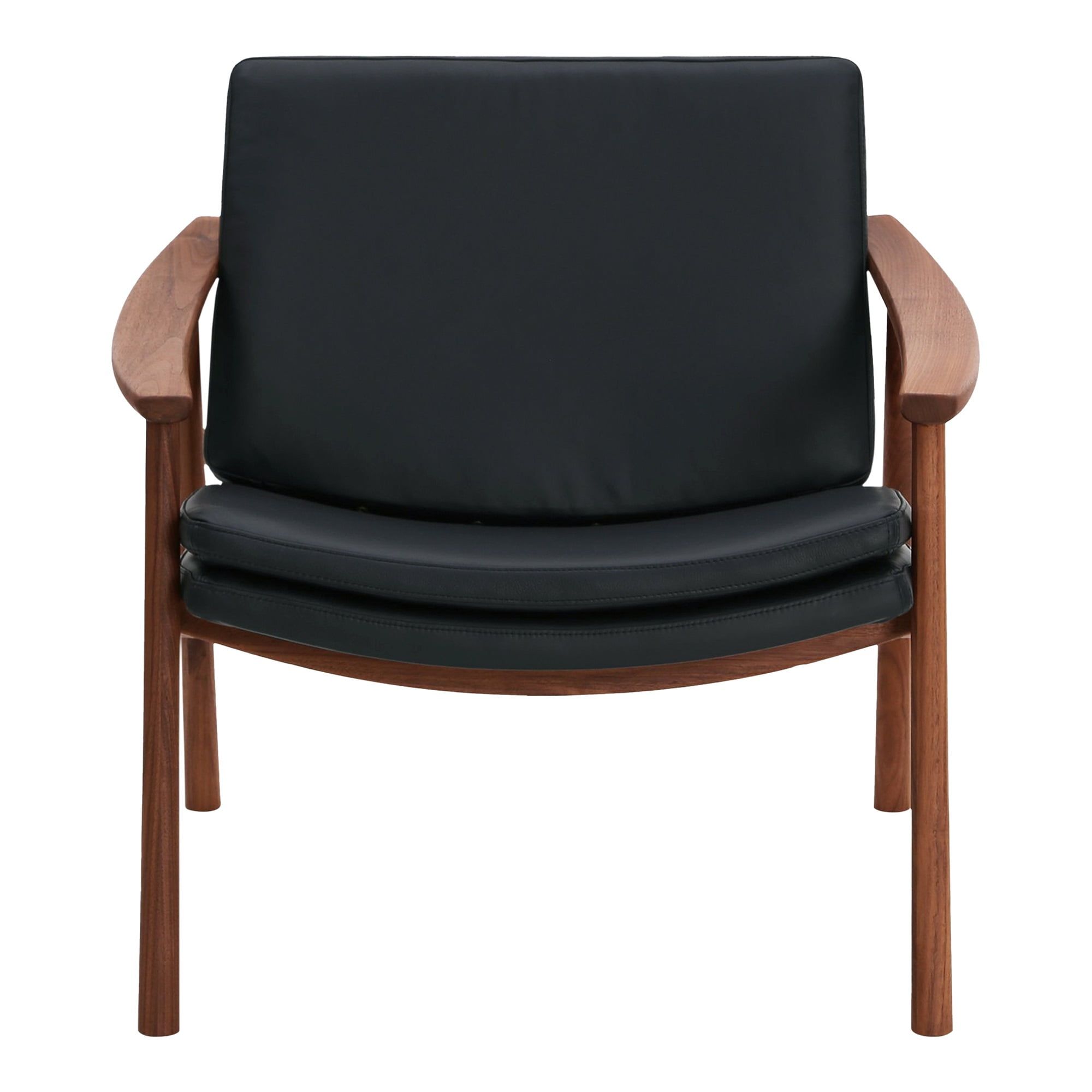 Pebbled Black Genuine Leather and Walnut Lounge Chair