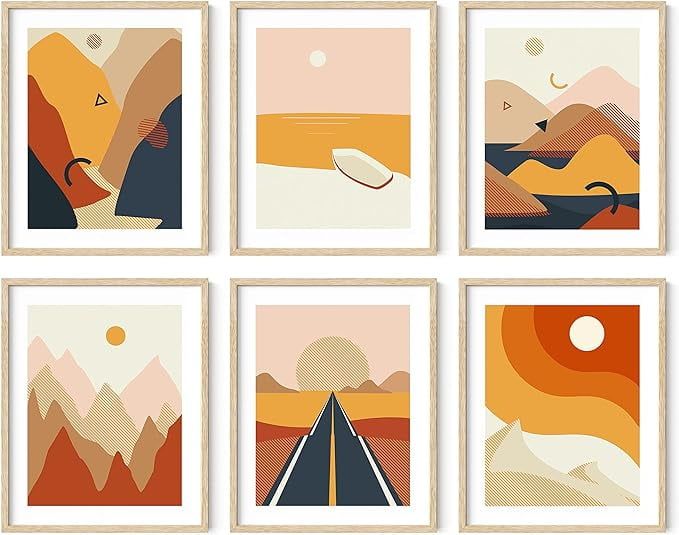 Beige Framed Abstract Landscape Wall Art Set of 6