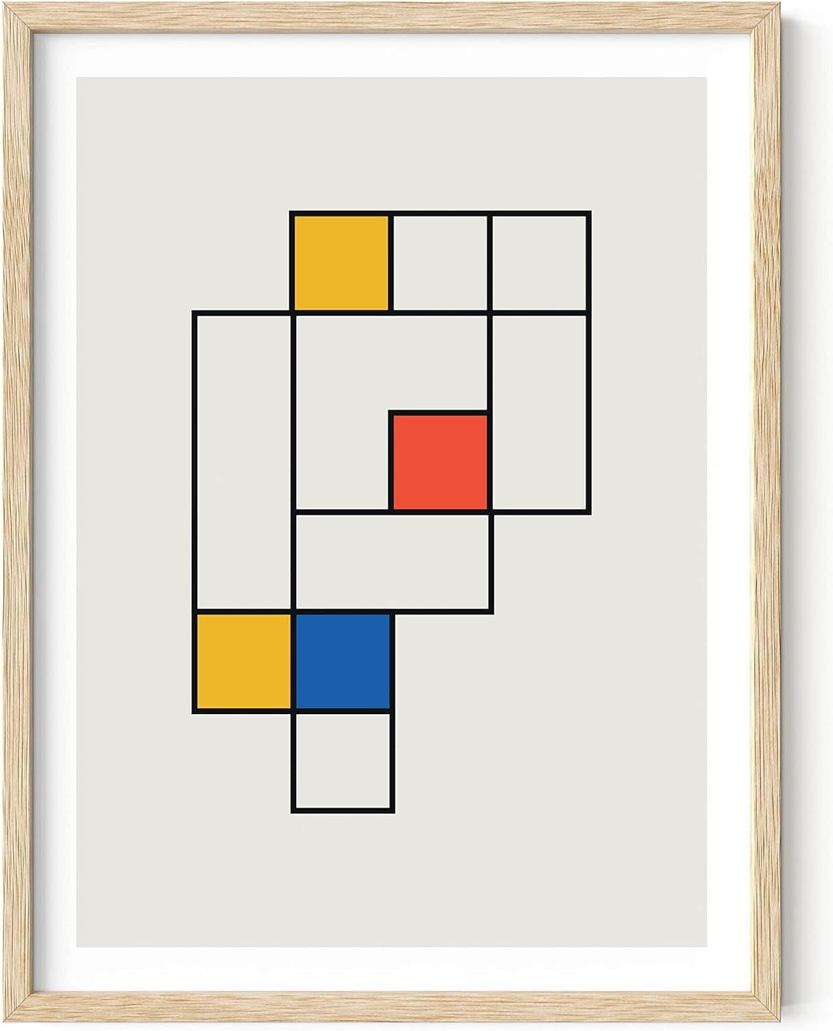 Beige Framed Geometric Abstract Wall Art Print 12x16