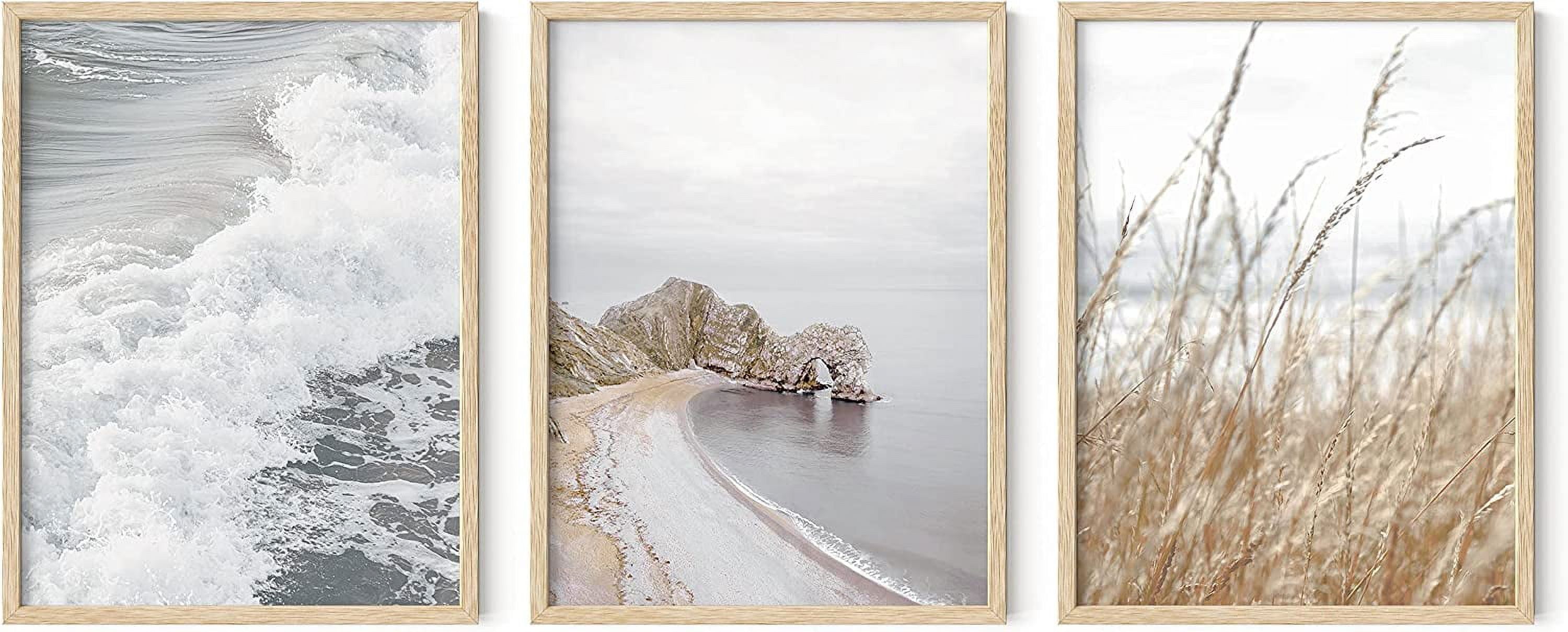 Beige Framed Coastal Landscape Canvas Wall Art Set