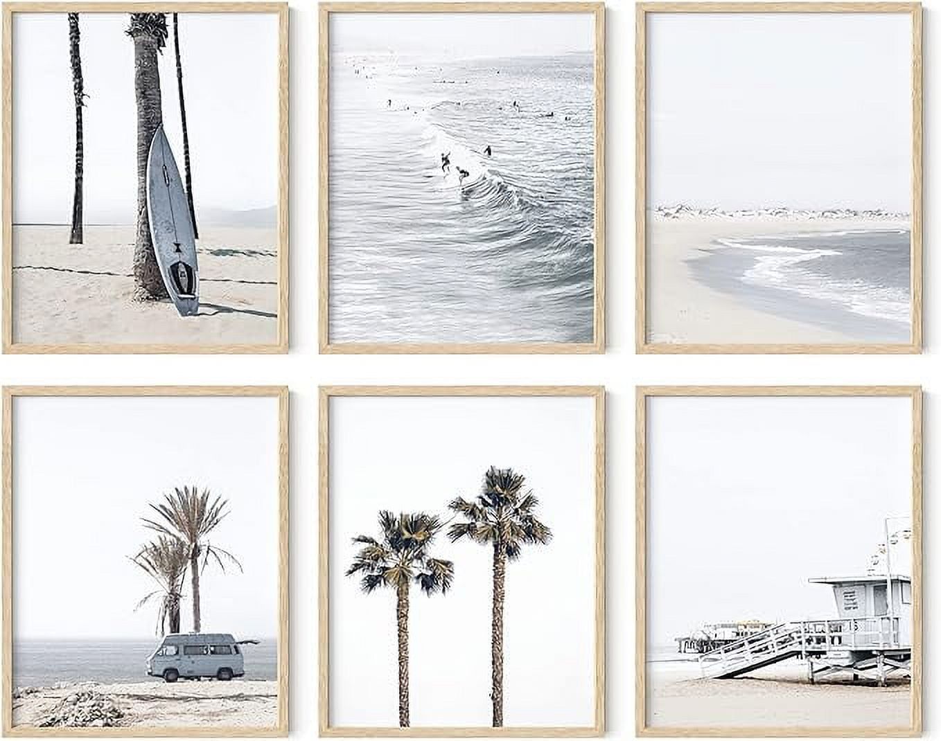 Set of 6 Beige Framed Coastal Beach Art Prints