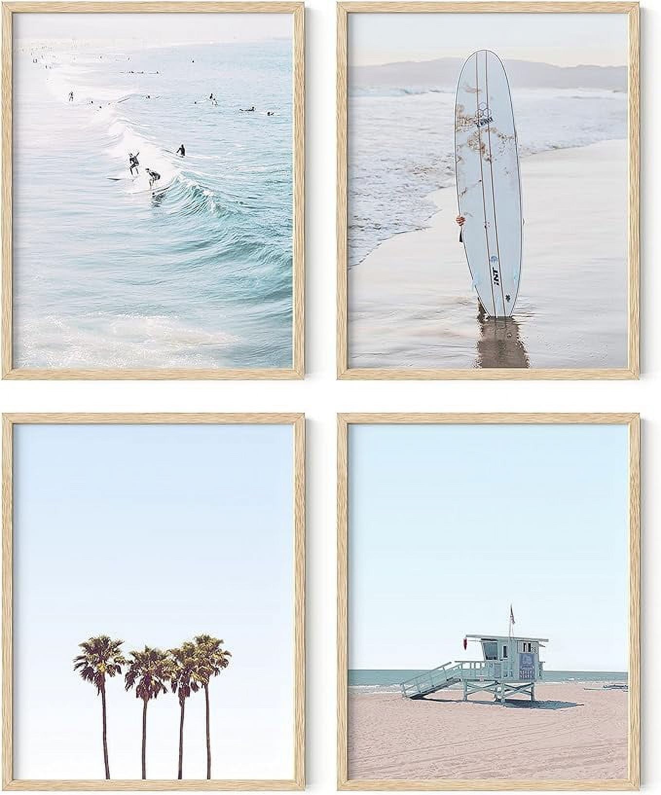 Beige Framed Coastal Beach Art Prints Set of 4