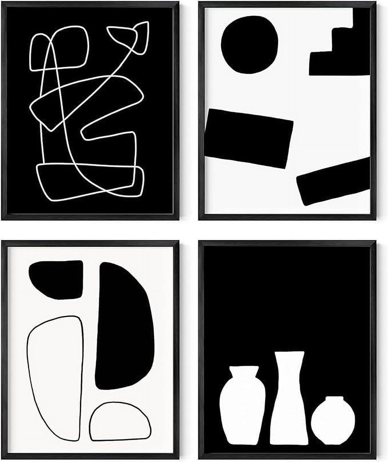 Black and White Abstract Geometric Wall Art Set of 4